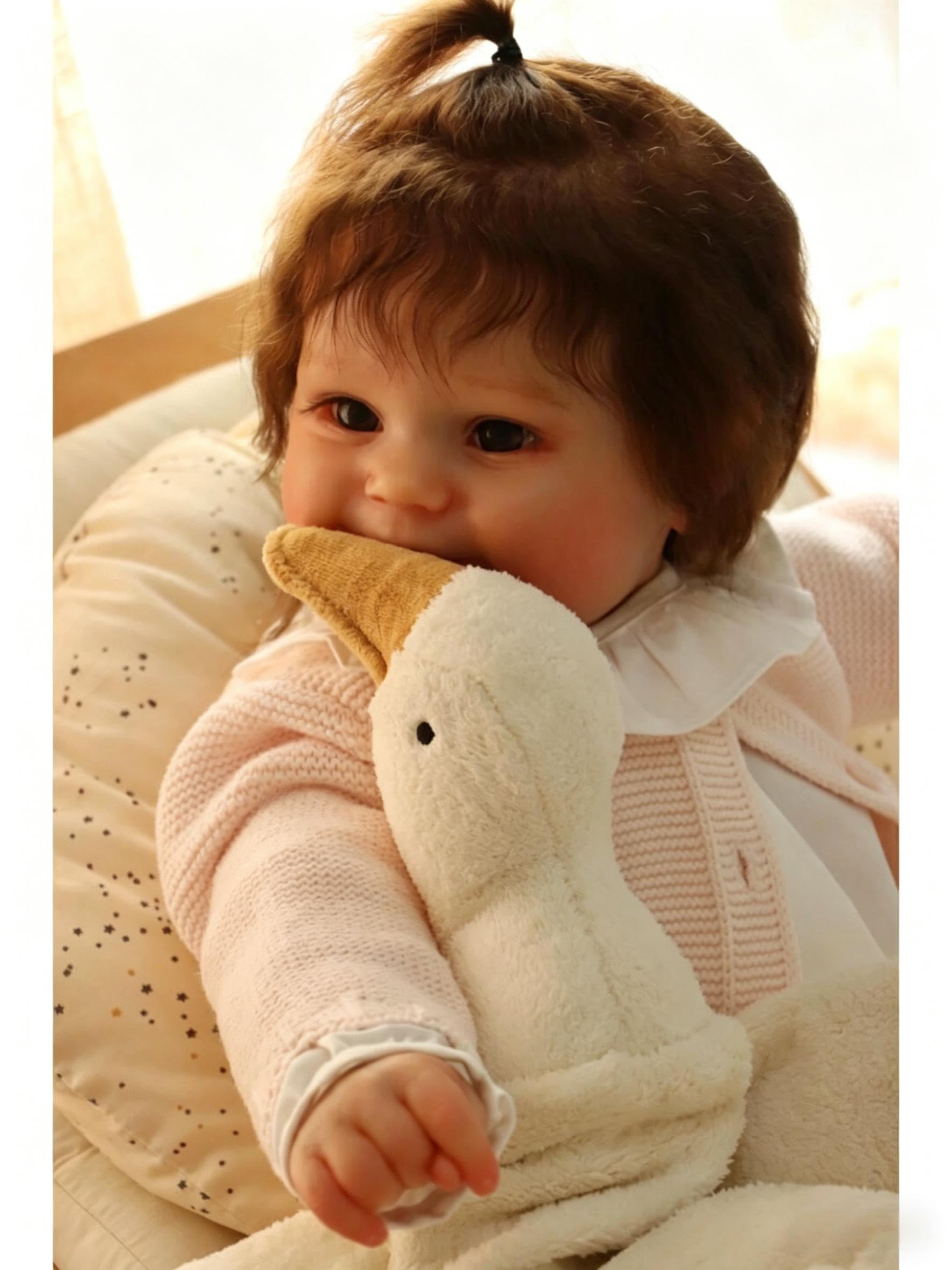 RXDOLL Realistyczne lalki Reborn Baby Dolls Girl Cloth Body Baby Dolls, 61 cm, realistyczne lalki niemowlęce, które wyglądają jak prawdziwe, miękkie winylowe silikonowe lalki Reborn z ukorzenionymi