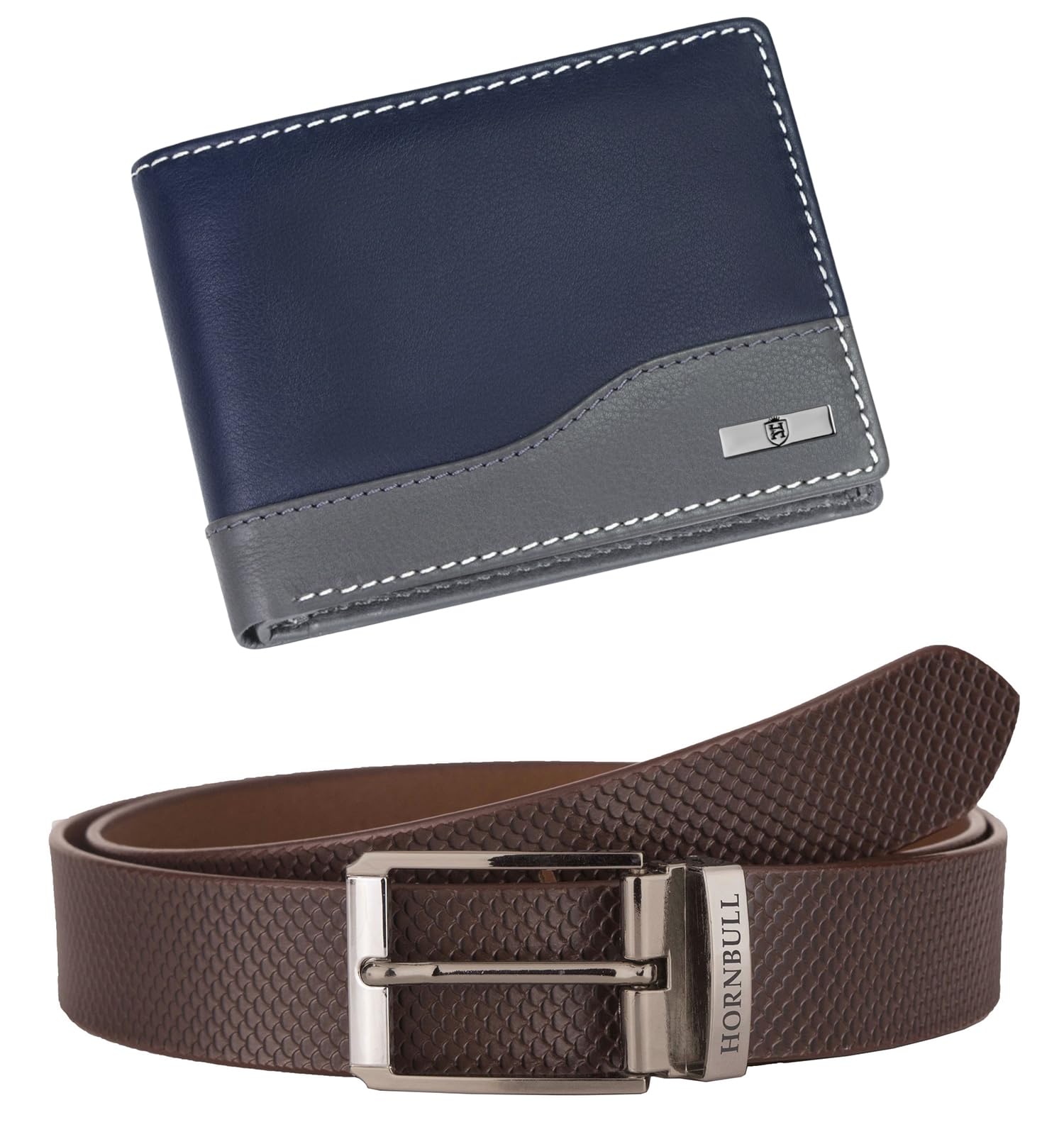 HORNBULL Buttler Gift Hamper For Men | Mens Combo Gift Set | Leather Wallets For Men | Mens Bw69115, Blue,Silver