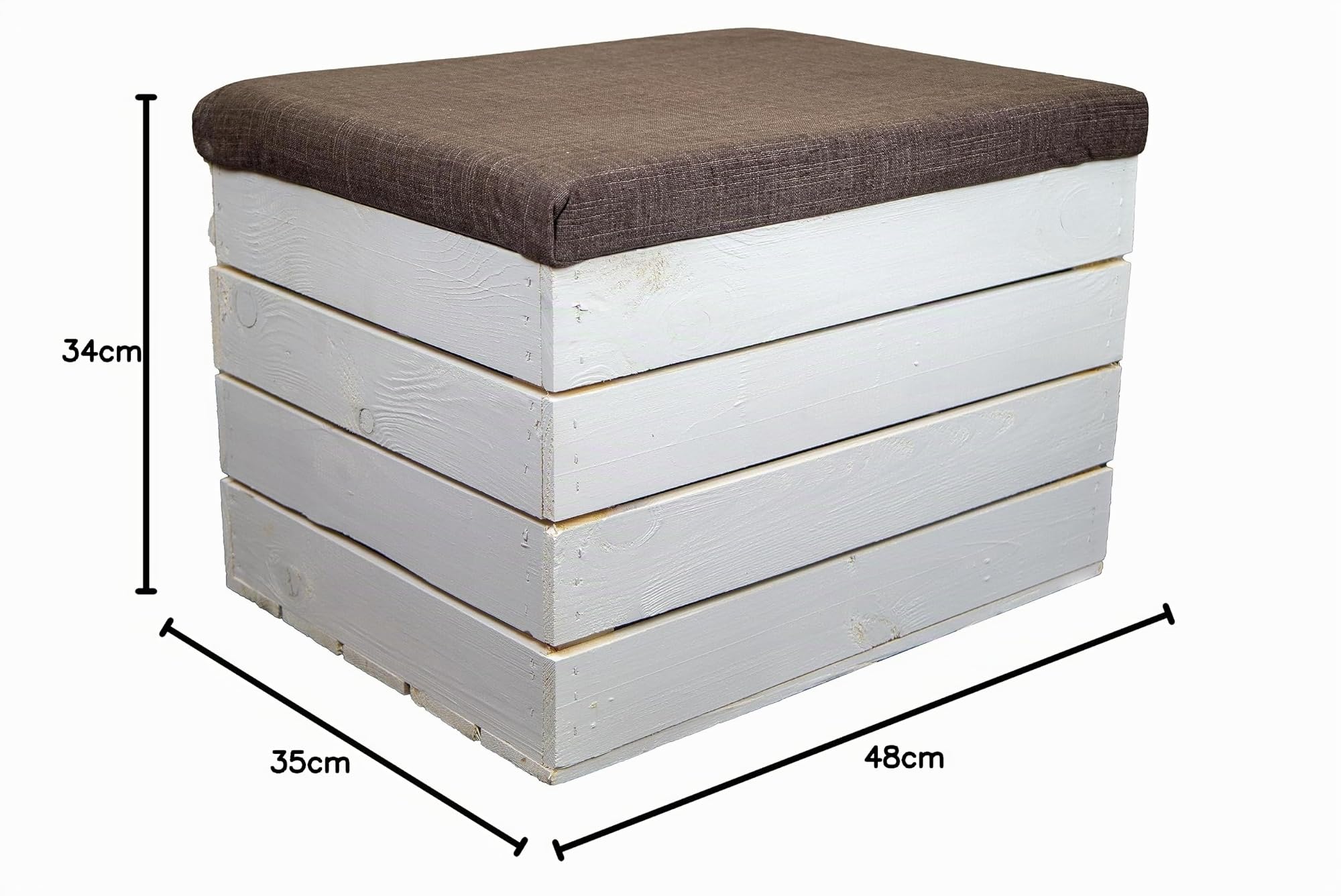 Kistenkolli Altes Land Sitztruhe Mit Stauraum, Maße 34x35x48 Cm, Faltbarer Holzsitzhocker, Obstkiste, Belastbar Bis 150 Kg, Klappbarer Deckel, Aufbewahrungsbox (Weiß)