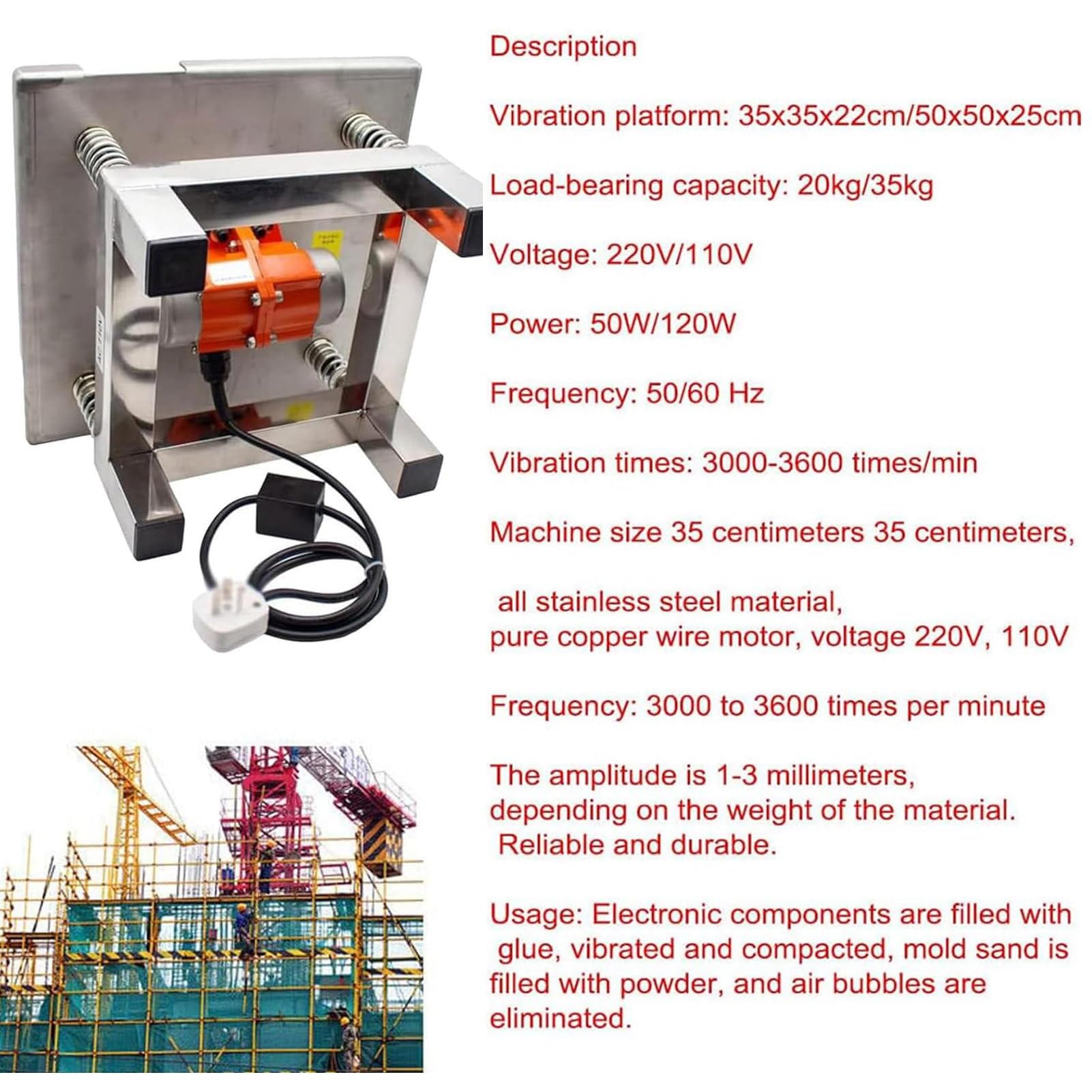 Mini tavola vibrante concreta, macchina del vibratore della piastra piana di 3000-3600 giri/min, banco di prova di vibrazione per la costruzione di industria