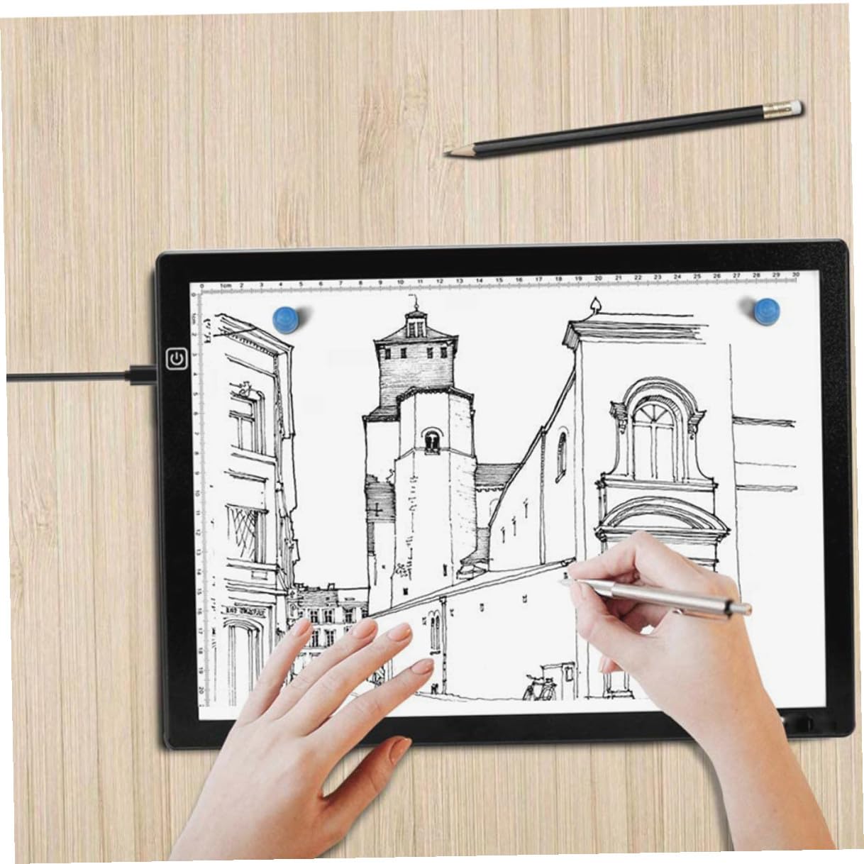 Alipis Mesa de Luz A4 de Acrílico, Tablero de Dibujo Delgado Regla, USB y 2 Imanes, para Copiar y Scrapbooking