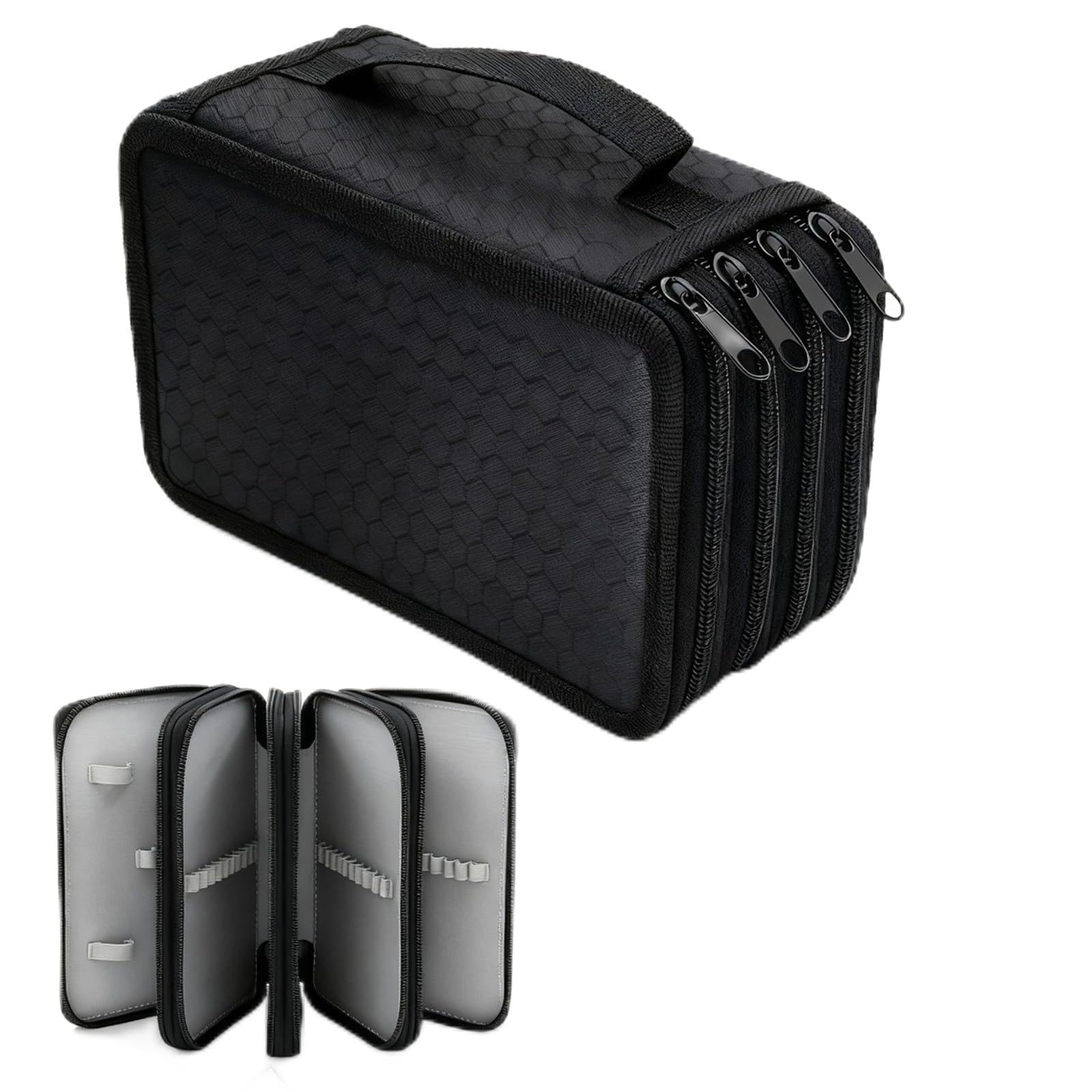 YTSMFL Super Large Capacity Pencil Case 72 Slots, Black Coloured Pencils Holder Student Stationary Case Includes Four Pencil sharpeners Extra Large Pen Storage Bag for Pencils