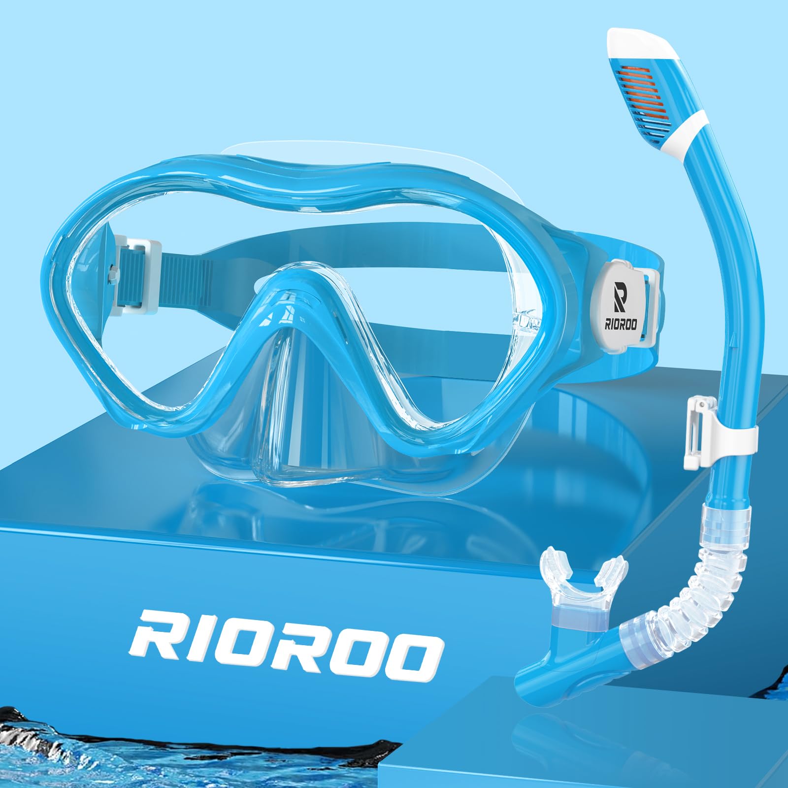 RIOROO Gafas Buceo Niño para Niños y Niñas de 4 a 12 Años, Antivaho Protección UV Antipérdida 180º Gafas Gatacion Niño con Protección para la Nariz