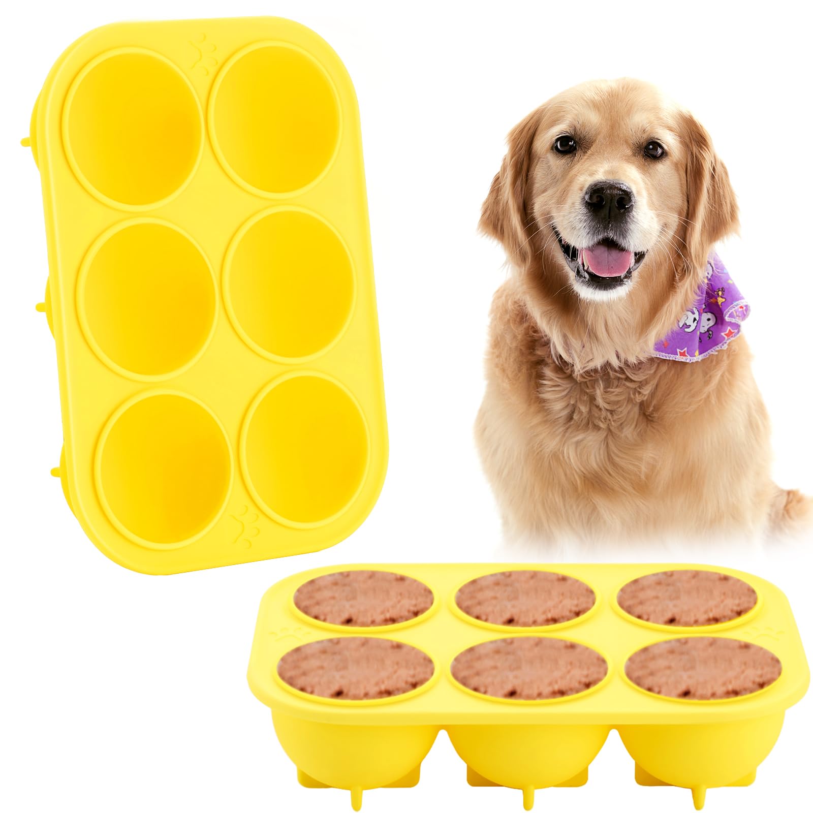 Honeydak 2 Pcs 6 Cavities Silicone Dog Treat Molds Large 25-75lbs for Making Ice Snacks Frozen Dog Treat Molds Cavity Reusable Tray for Puppy