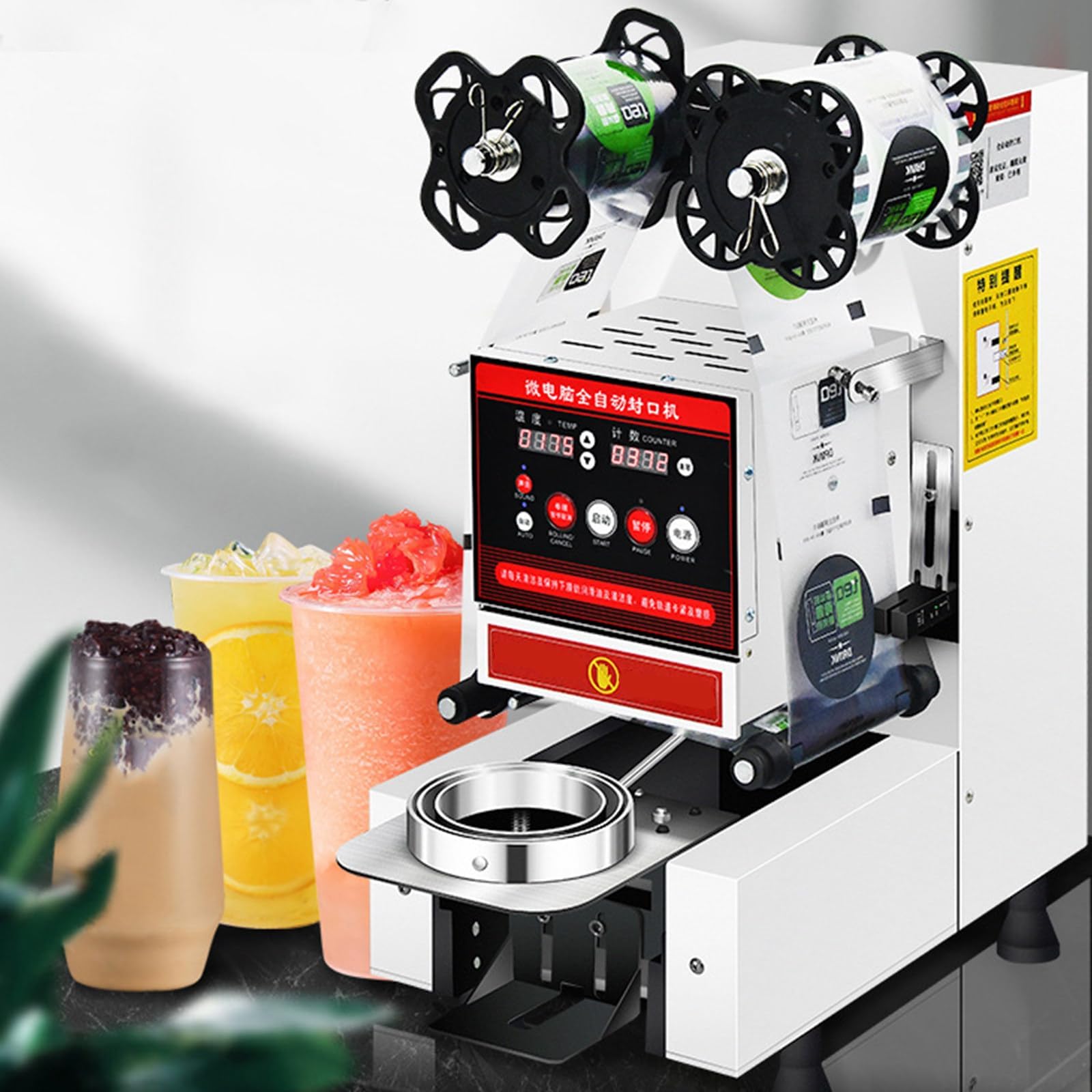Máquina Selladora De Vasos Totalmente Automática, Máquina Selladora De Vasos Eléctrica Comercial, 400-500 Vasos/Hora, Adecuada para Tiendas De Bebidas-White-110
