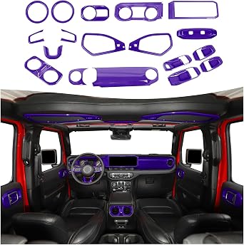 21PCS Full Set Interior Trim Kit for 2024-2026+ Jeep Wrangler JL JLU & Jeep Gladiator JT, Dashboard Side Outlet Door Handle Bowl Headlight Switch Roof Reading Light Cover Purple