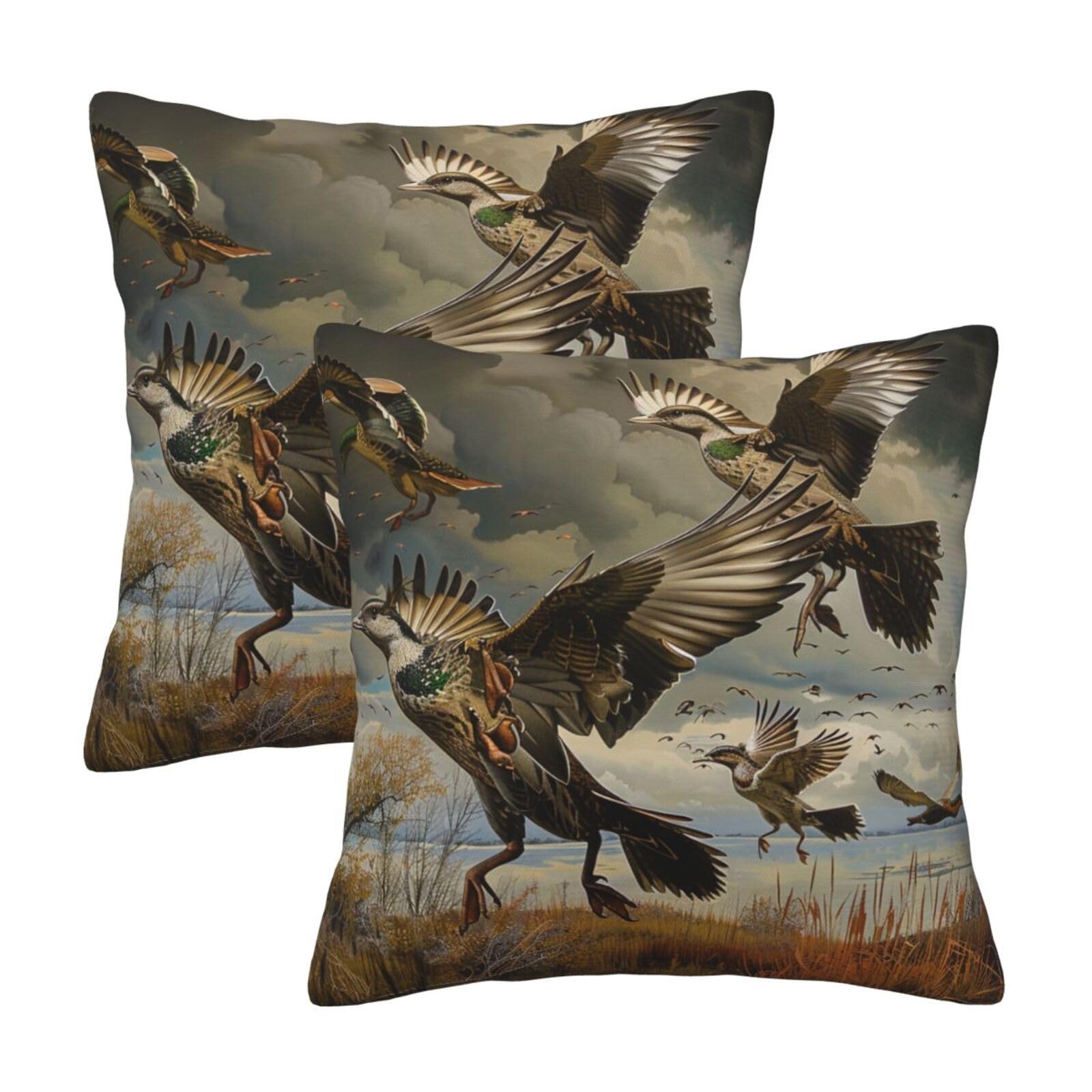 Hunting Flying Wild Throw Pillow Cases 2 Pack Square Pillowcases Soft Pillow Protectors for Couch Livingroom Sofa Bed Office Car,30x30 CM