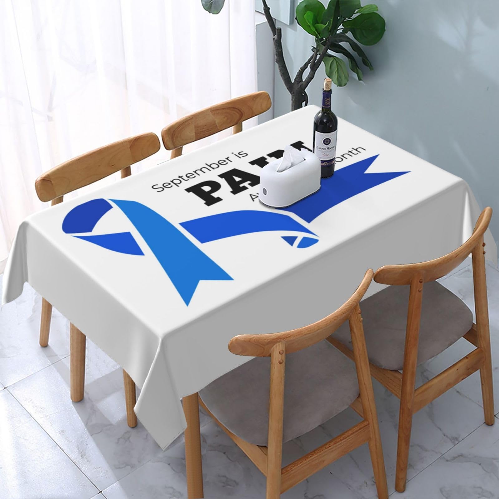 JunHeArt Pain Awareness Month Tablecloth Rectangle Table Cover Washable Table Cloths Decor For Kitchen 54" X 72"