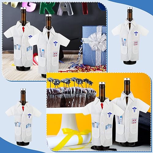 Miniatura 5 de Amyhill Paquete de 24 unidades de bata blanca para regalo de ceremonia de abrigo blanco a granel, bolsa de vino para enfermera, médico, botella de