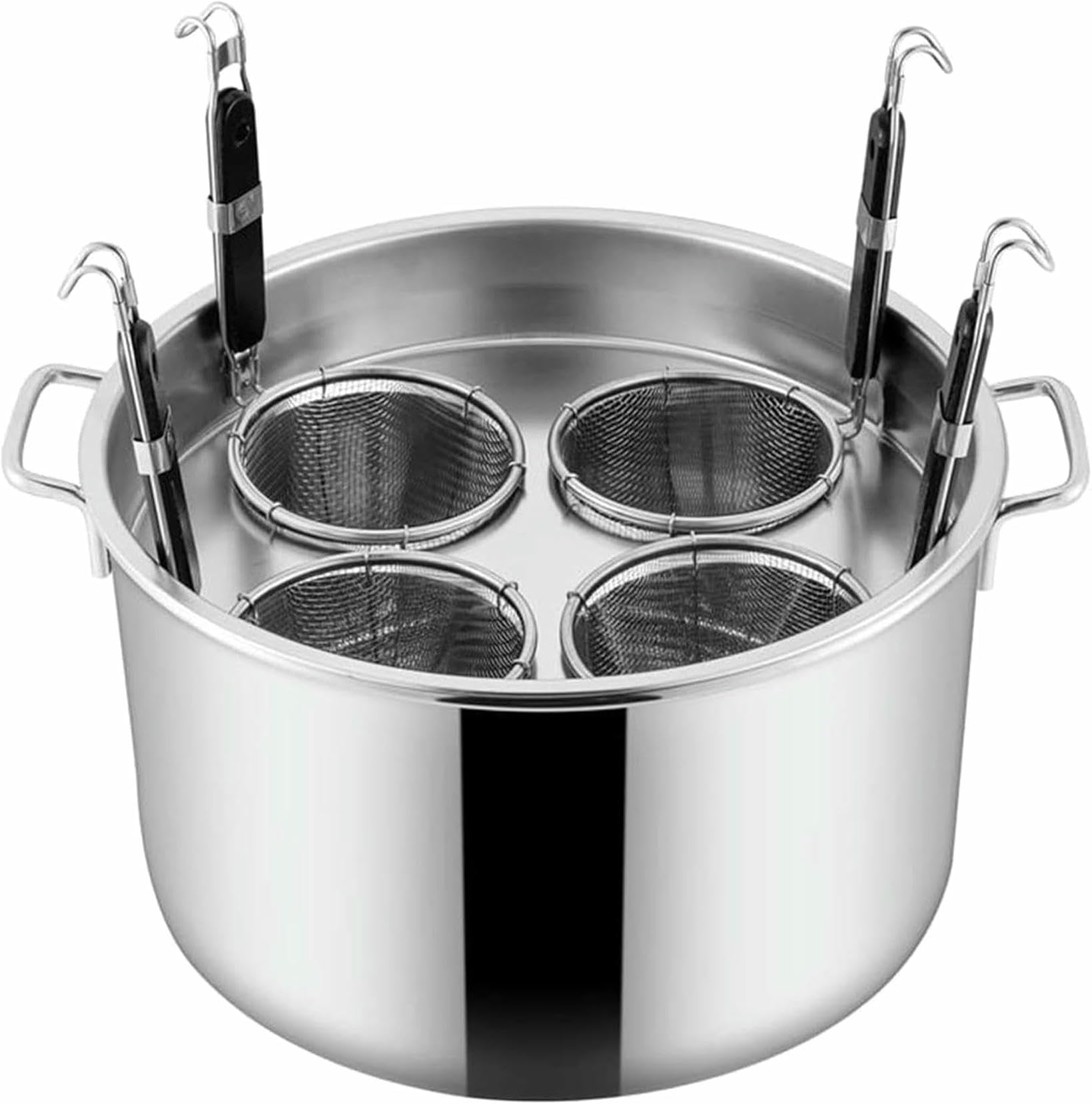 Pentola per la Pasta in Acciaio Inox con cestello scolapasta - pentola a Quattro Fori, Adatta per Pasta, polpette e Verdure - utensile da Cucina Ideale per i cuochi casalinghi.