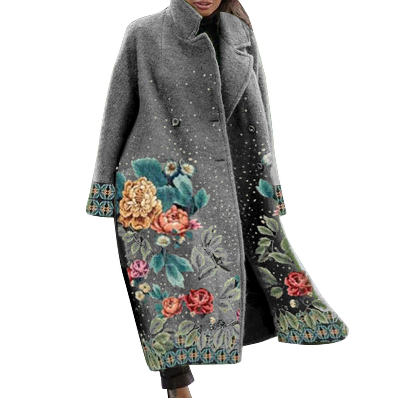 Wintermantel Damen Elegant: Damen Mantel Winter Wolle Blumenmuster