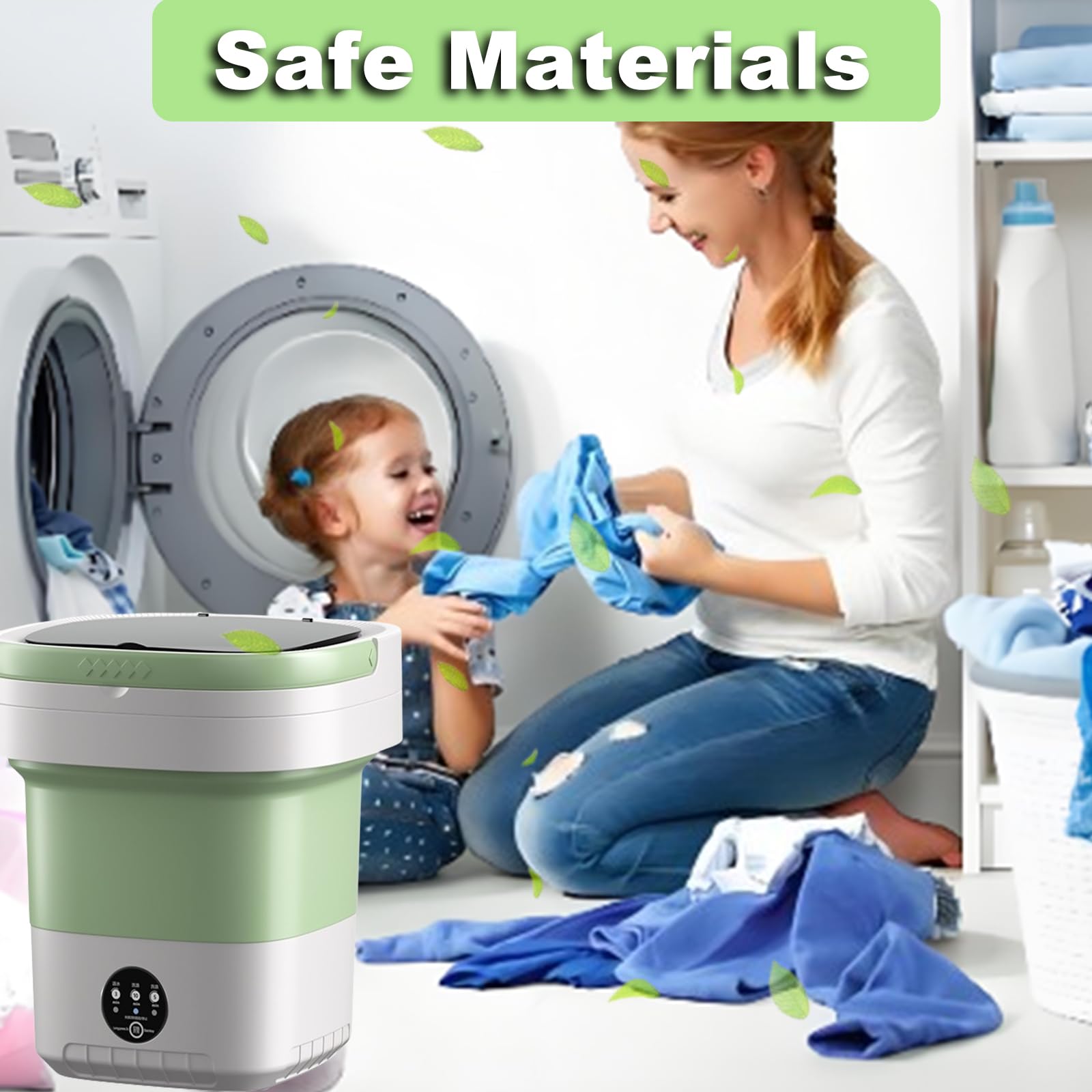 Lavatrice portatile, mini lavatrice pieghevole da 18 litri con cestello girevole, lavatrice compatta e asciugatrice con 3 modalità di pulizia per biancheria intima, calze, viaggi, appartamento (verde)