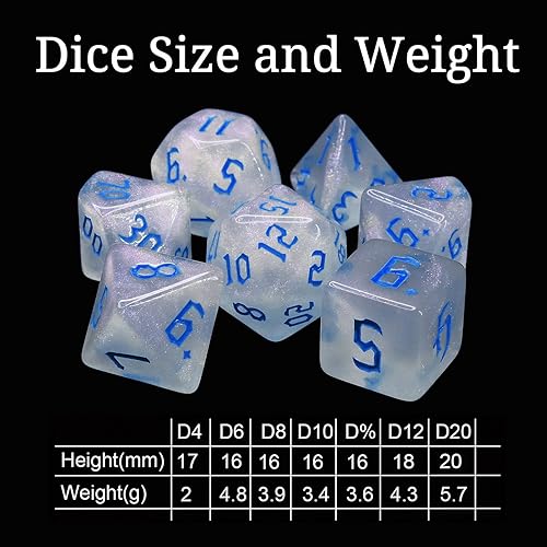 Miniatura 2 de 6 juegos de dados DND  6 x 7 dados poliédricos con purpurina (42 piezas) con una bolsa grande con cordón, ideal para D&D RPG MTG juego de mesa