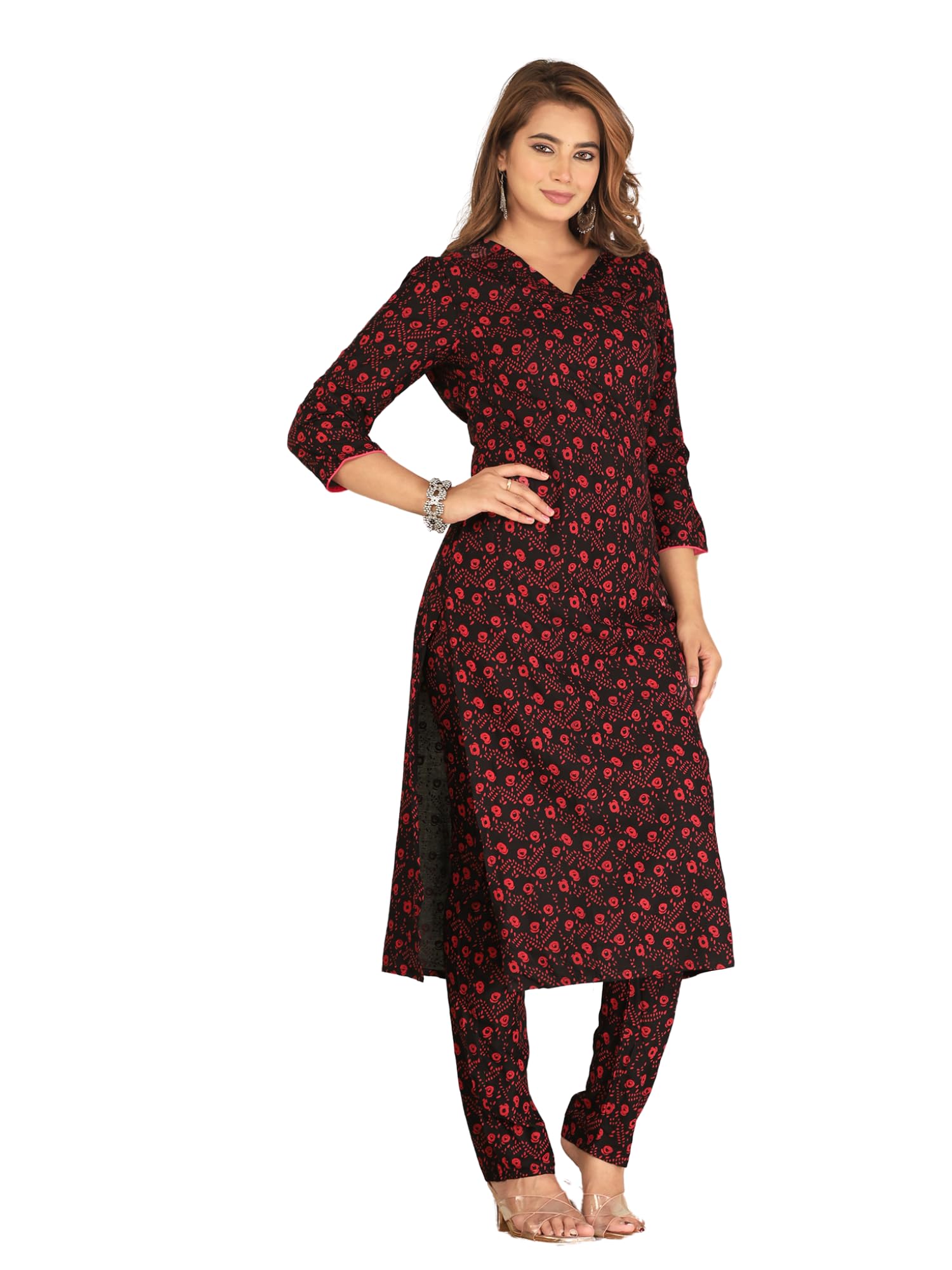 Aaheli Black Ember Hand-Printed Red and Black Kurta Se