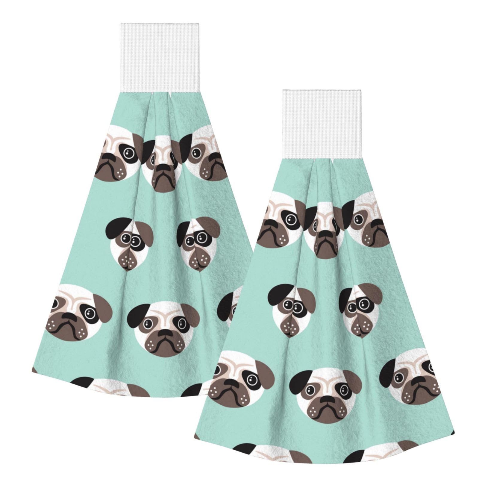 DOPKLNA Pug Blue Puppy Illustration Kids Pattern, 2 Pcs Hanging Coral Fiber Hand Towels for Bathroom, Absorbent Kitchen Towels