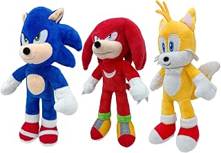 11" Sonic Plush Toys for Kids,Sonic 2 Movie Tails Knuckles Shadow Plush Toy Pillows,Gifts for Children (3 Pack)