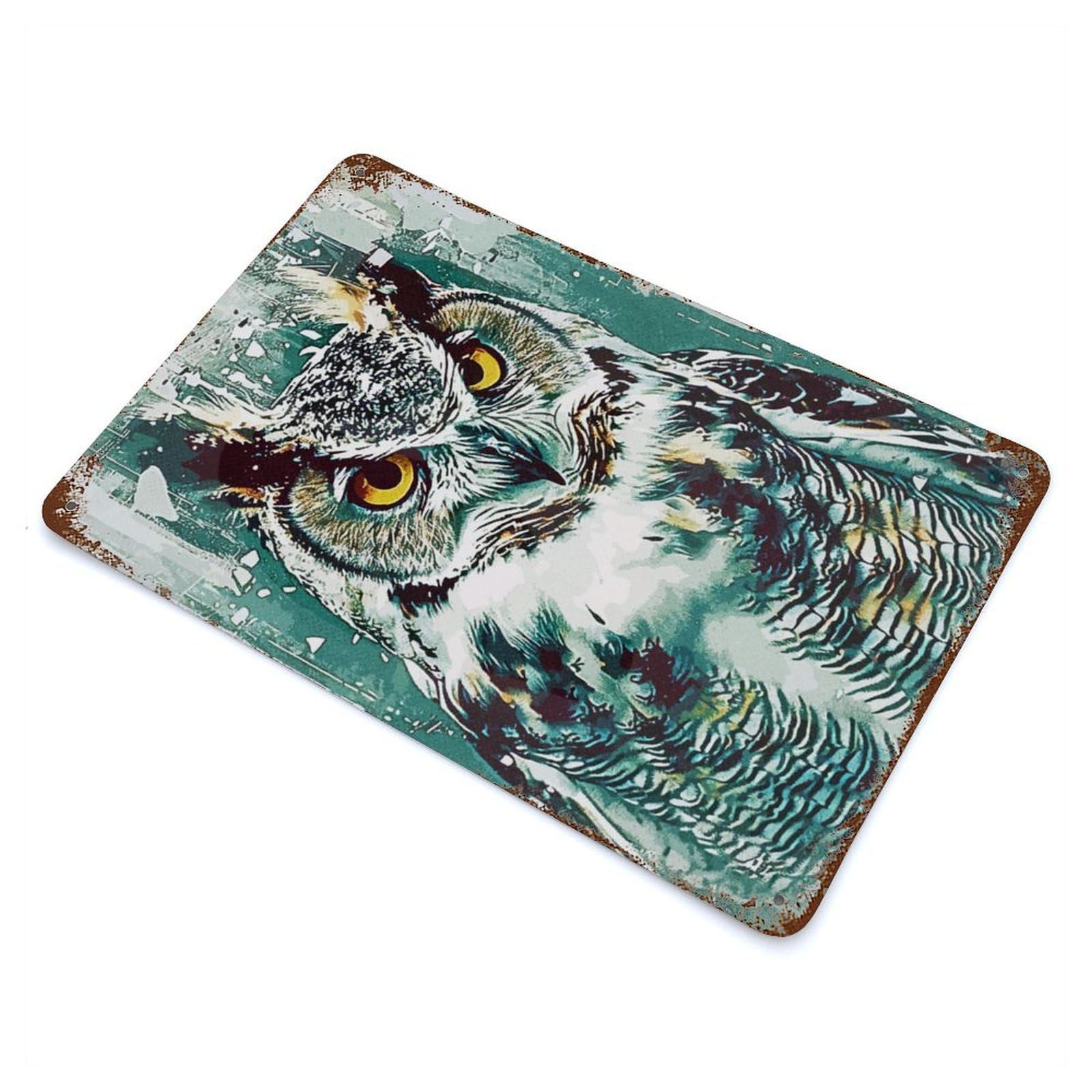 Owl Art Vintage Rust Metal Sign 11.8"x7.9", for Basement, Hobby Room And Garage Decor, Farmhouse Wall Decor