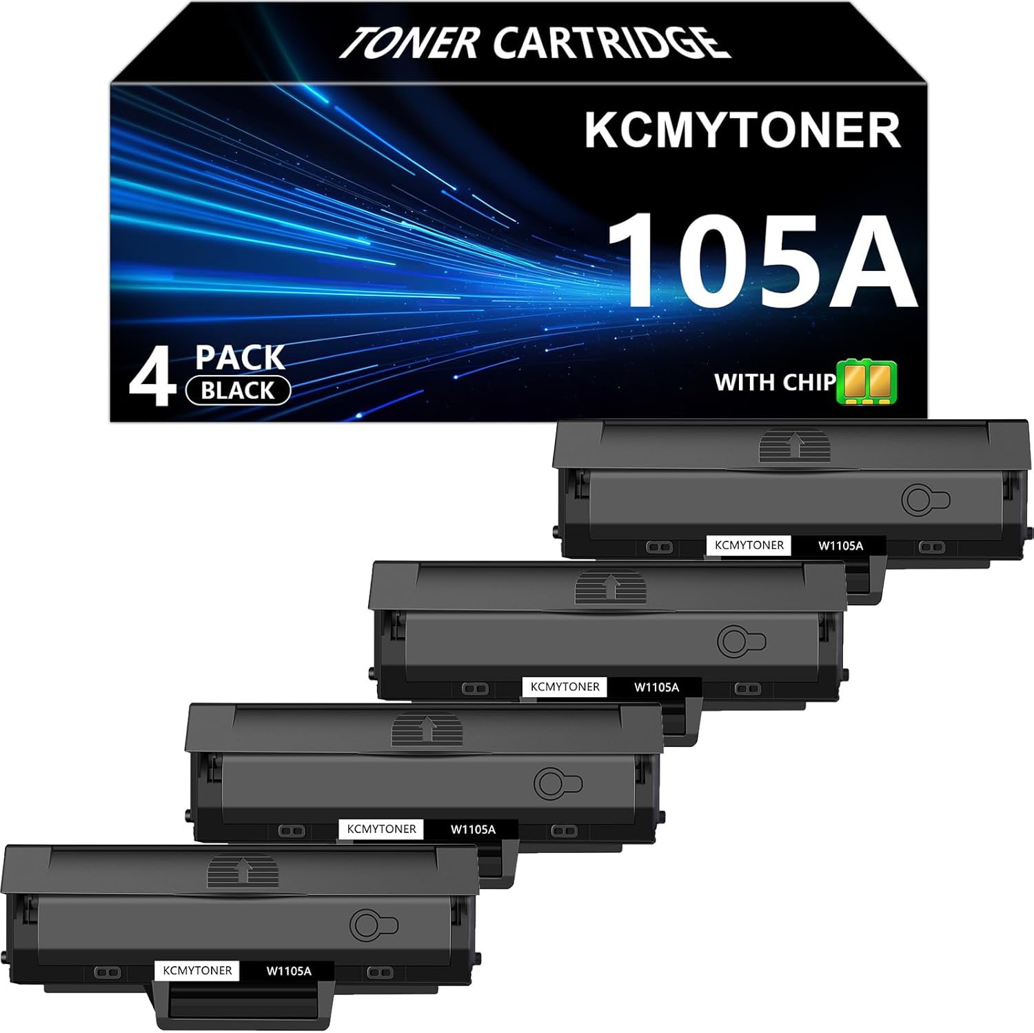 105A W1105A Compatible Toner Cartridge Replacement for HP 105A W1105A [ with Chip ] Work with Laser MFP 137fnw 135a 135w 107a 107w Printer (4-Pack, Black)