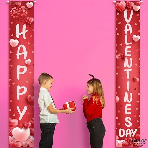 Miniatura 7 de KatchOn, Cartel de puerta de feliz día de San Valentín, extragrande, 72 x 12 pulgadas, cartel rojo de San Valentín para decoraciones de fiesta de