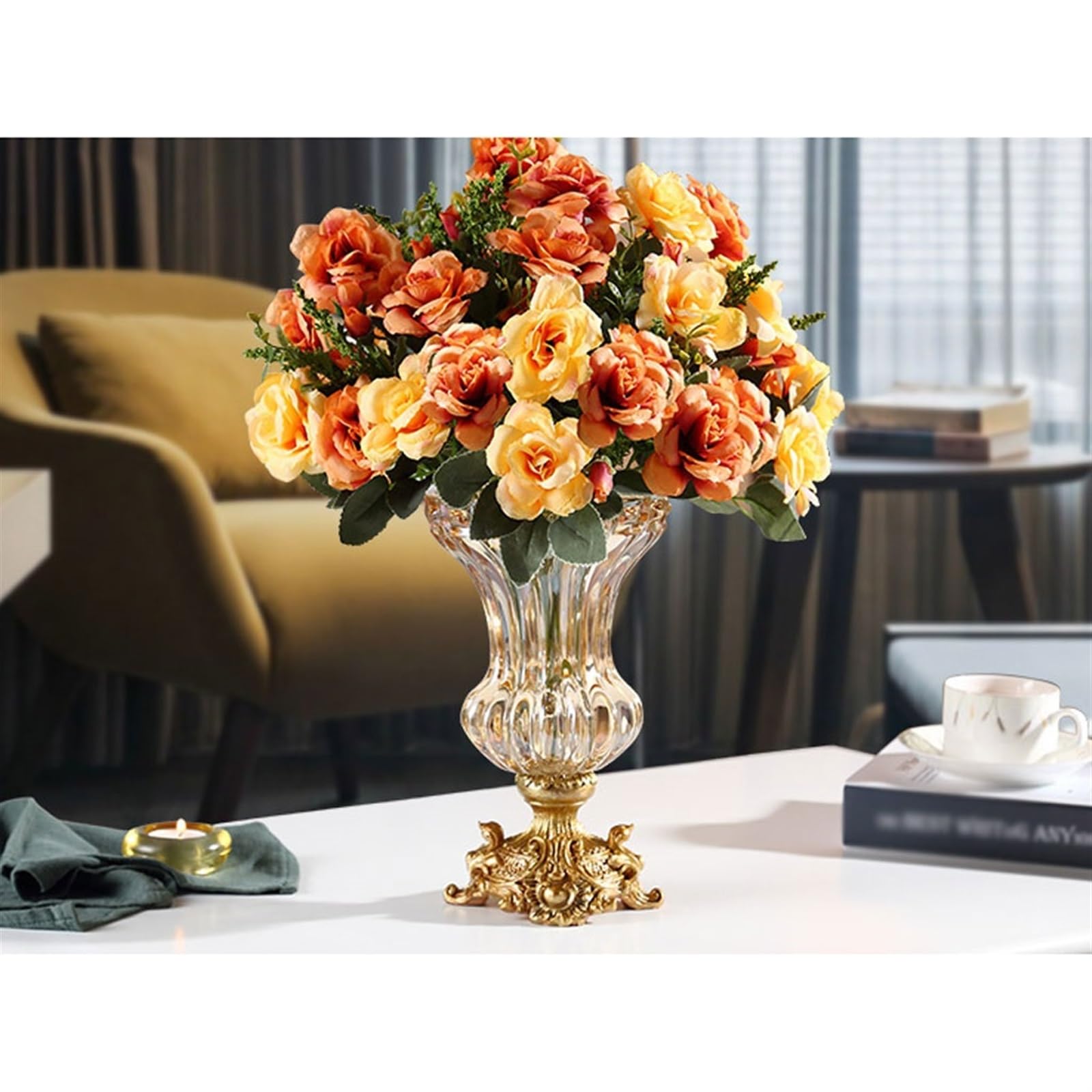 Künstliche Blumen Seide Tuch Künstliche Blumen Europäischen Stil Kristall Glas Vase Set for Zuhause Hochzeit Weihnachtsdekor Silk Gefälschte Blume Künstliche Blumen wie Echt