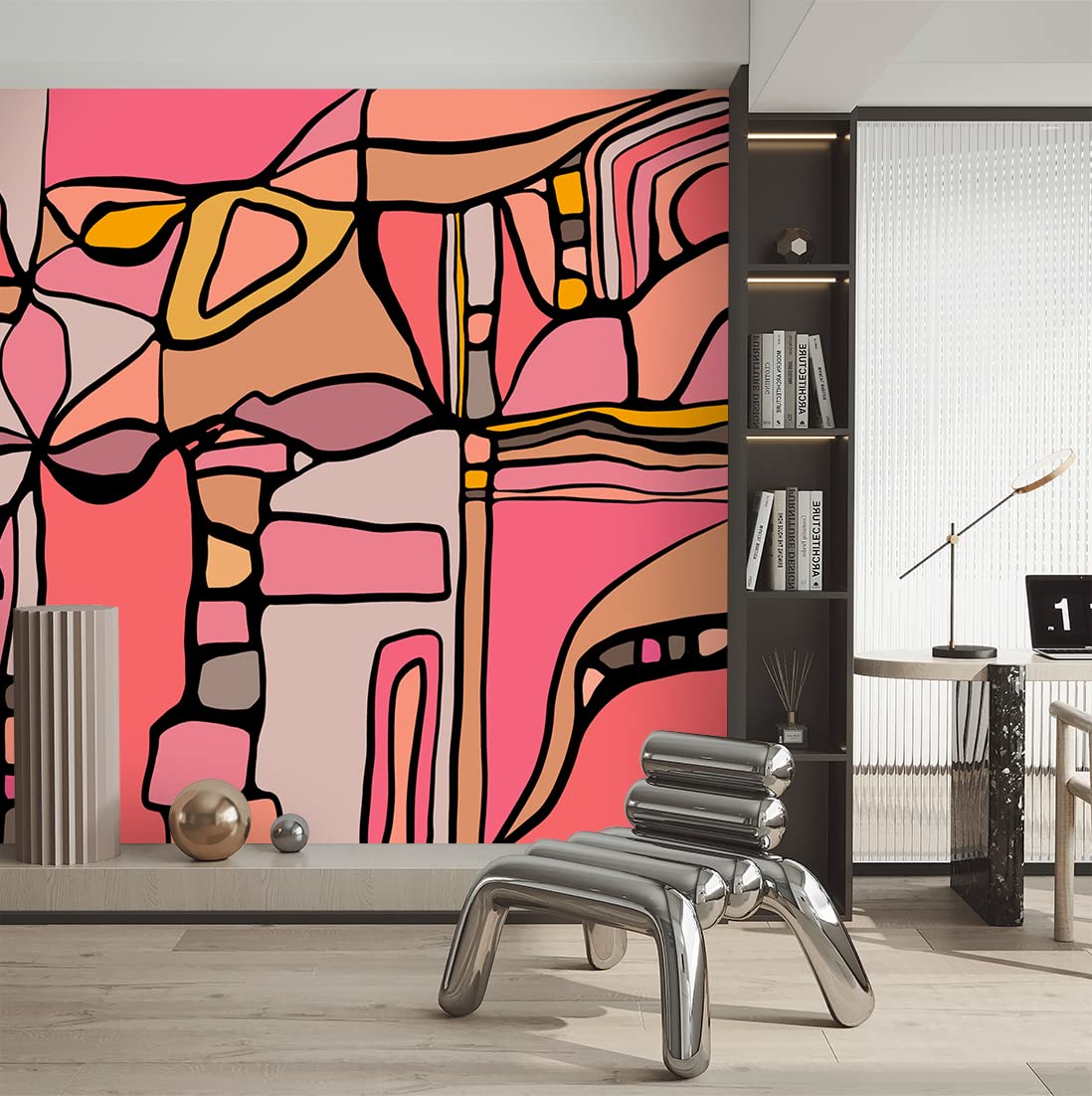Feeby Fotomurali Poster Gigante Astrazione Forme liquide Arte digitale 450x315 cm arancione Decorazione Murale Fotografica Gabinetto Per Casa Soggiorno Salone Camera Degli Ospiti Graffitti