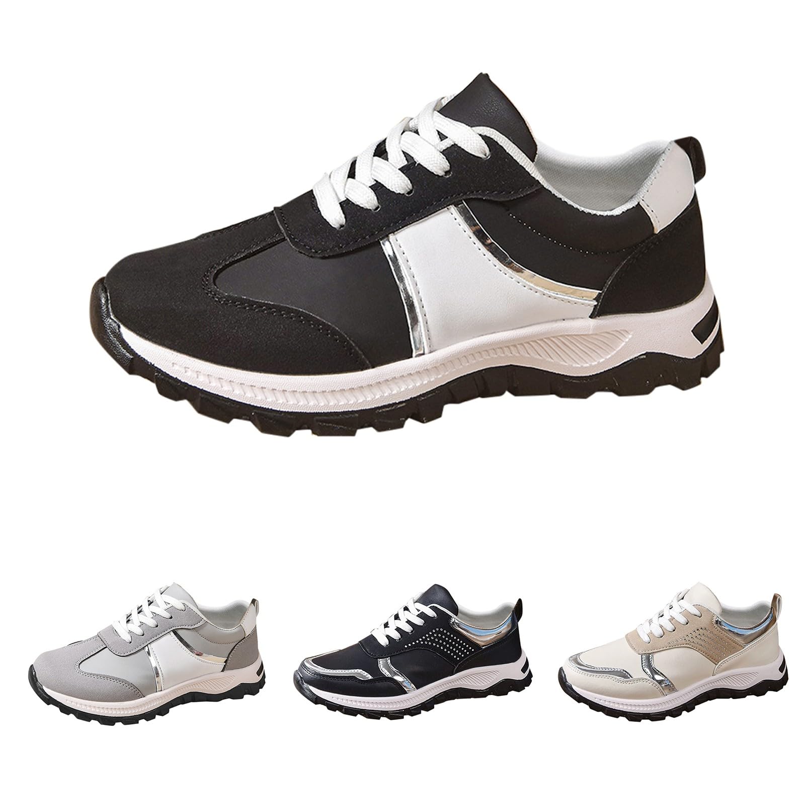 Zapatillas de correr para mujer, extraanchas, con plataforma y cordones