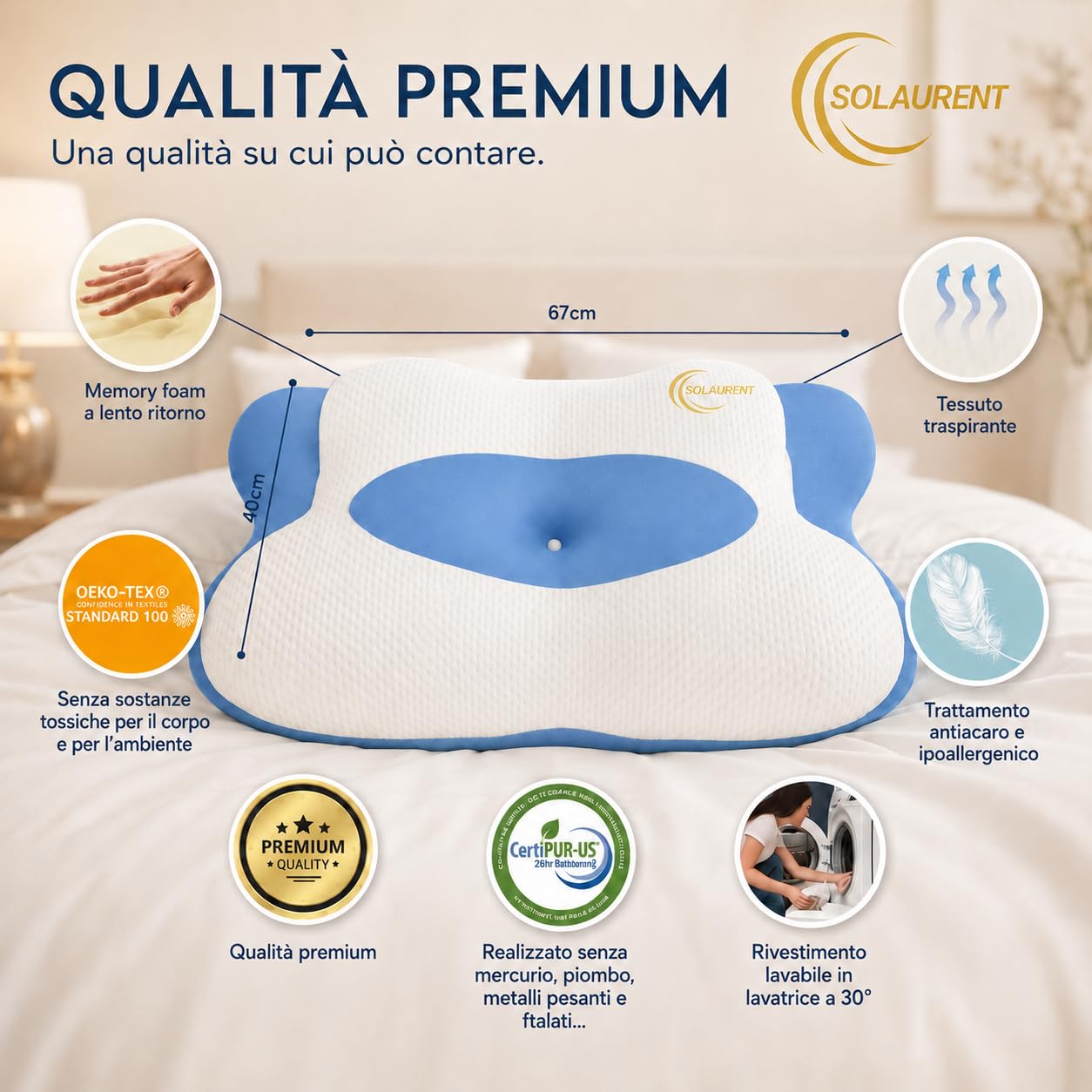 MorphéaLux® Cuscino Ergonomico Cervicale Anti-Dolore, Cuscino per il Collo Ortopedico, Forma Farfalla per Tutte le Posizioni, Anti-Ronflio e Apnea Posizionale