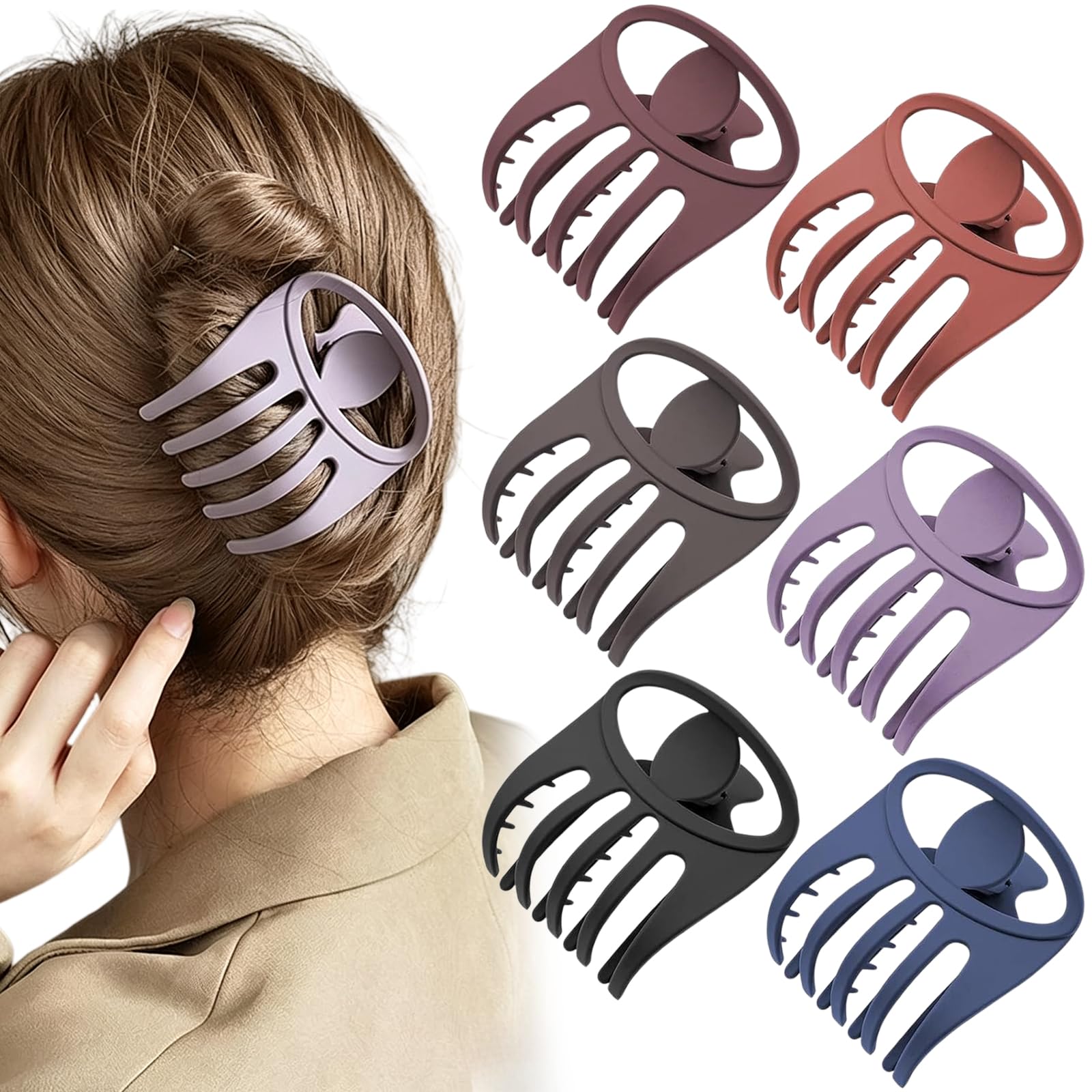 6 Pcs Flat Alligator Hair Claw Clips, 2.95 Inch French Curved Matte Volume Strong Hold Banana Barrettes Clamps Jaw for Women