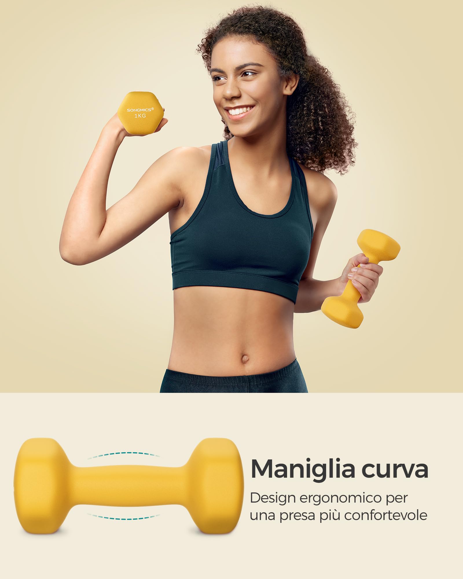 SONGMICS Set di 2 manubri, manubri corti, esagonali, rivestimento in neoprene, allenamento della forza, allenamento, fitness, per la casa