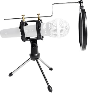 Rockville RTMS21 Dynamic Desktop Tripod Microphone Stand with Shock Mount and Pop Filter, Adjustable Angle, Durable, Lightweight, Ideal for Podcasting, Recording, Broadcasting