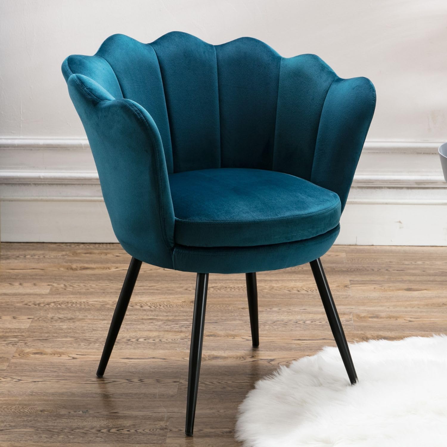 chairus Modern Velvet Accent Chair, Petal Backrest Armchair, Teal