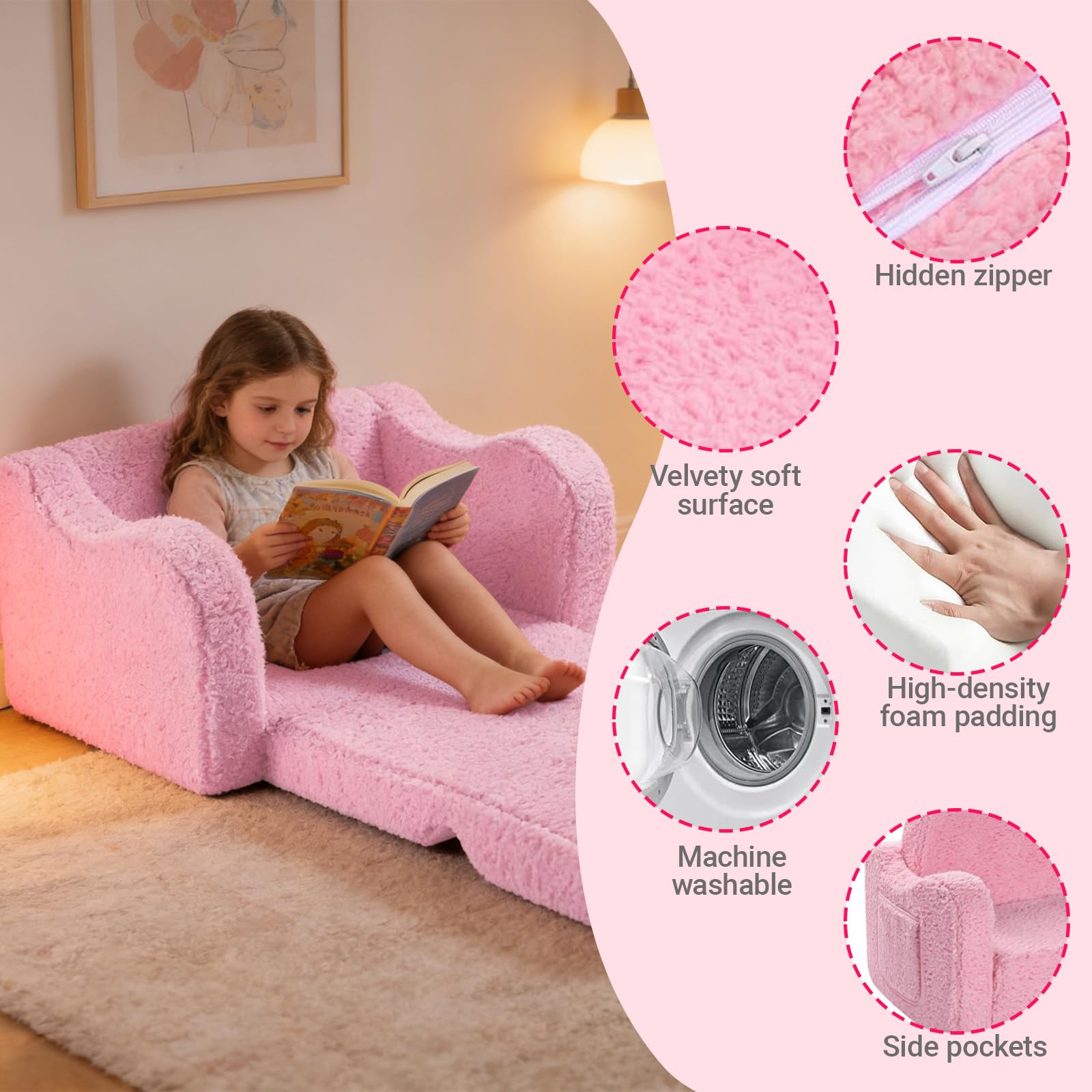 Canape Enfant 2-en-1, Canapé Convertible Enfant, Canapés pour Enfants avec Housse Amovible pour Filles et Garçons