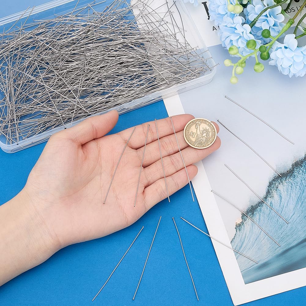 PH PandaHall 500pcs Stainless Steel Head Pins Jewelry Findings Craft Pin for Jewelry Making Craft Supplies Findings Wire (Flat Head Pins)