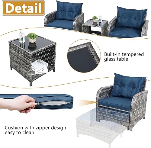 Miniatura 5 de Juego de 5 sillas de mimbre para patio al aire libre con otomana, juego de muebles de conversación de ratán PE para todo tipo de clima, juego de