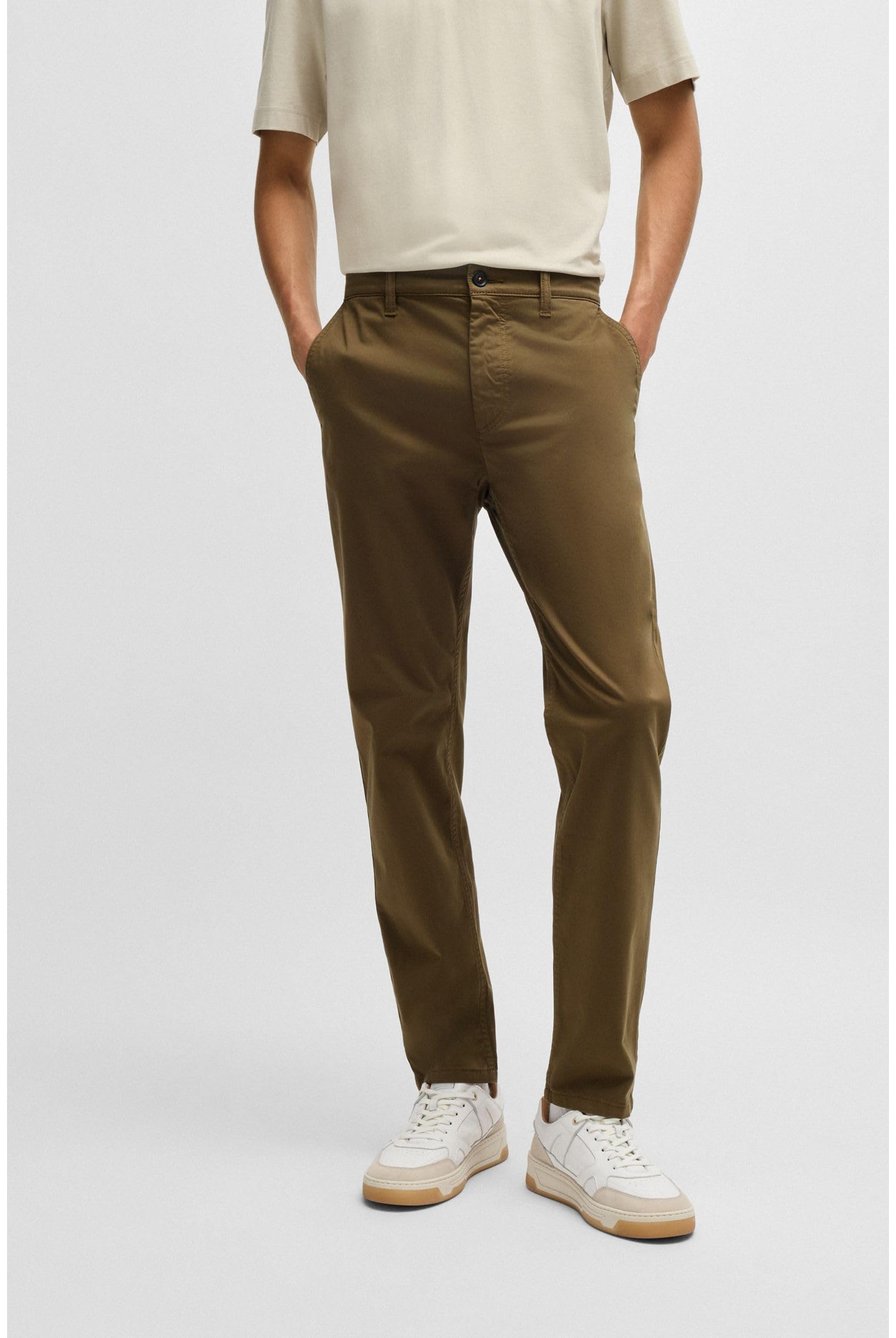 BOSS Herren Chino Tapered Tapered-Fit Chino aus elastischem Baumwoll-Satin