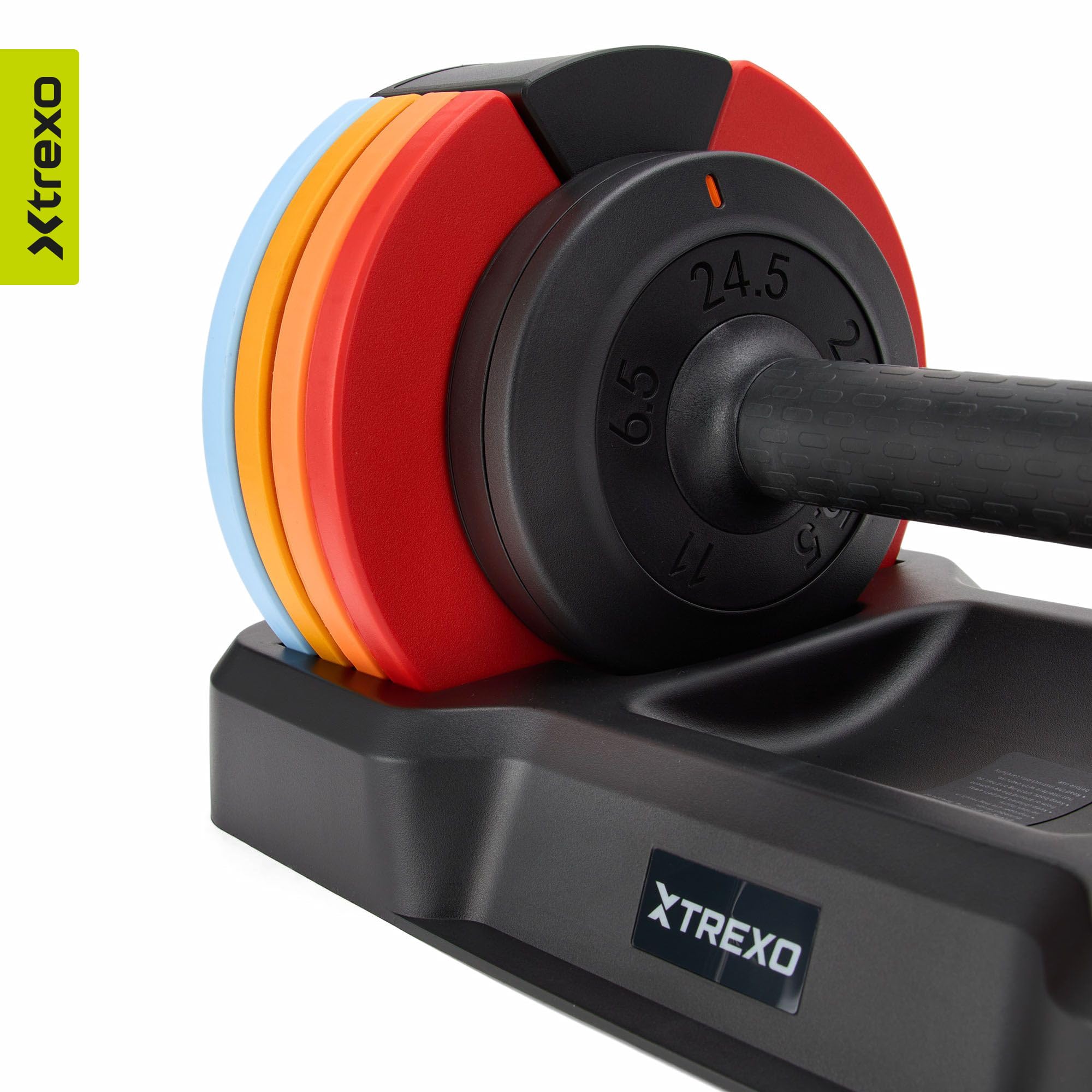 TREXO Multicolor - Mancuernas ajustables de 11,5 kg, de acero con mango antideslizante, ideal para el entrenamiento de fuerza en casa y en el gimnasio, mancuernas ajustables con base estable