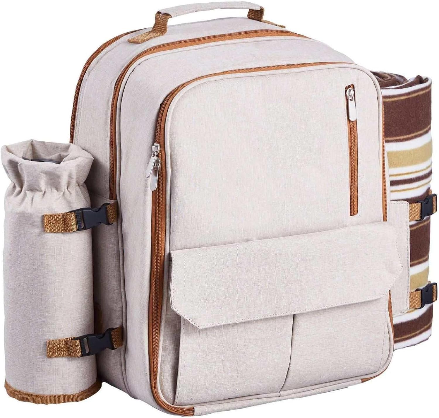 Picnic Backpack for 4 Person with Cooler, Beach Blanket - Outdoor Picnic Basket Bag