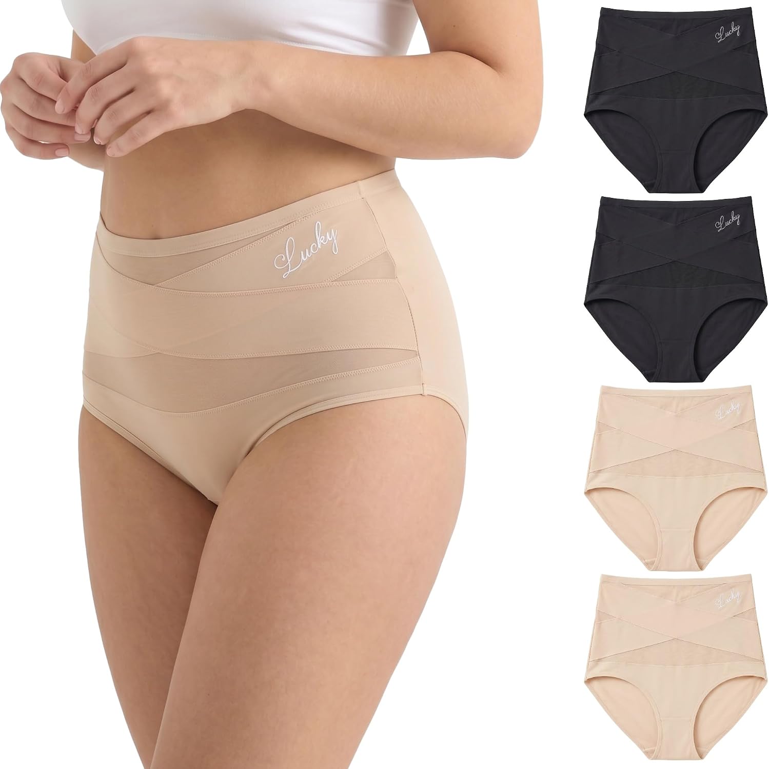 newnice High Waisted Underwear for Women Tummy Control Panties 4 Pack Soft Breathable Briefs Full Coverage Postpartum Support