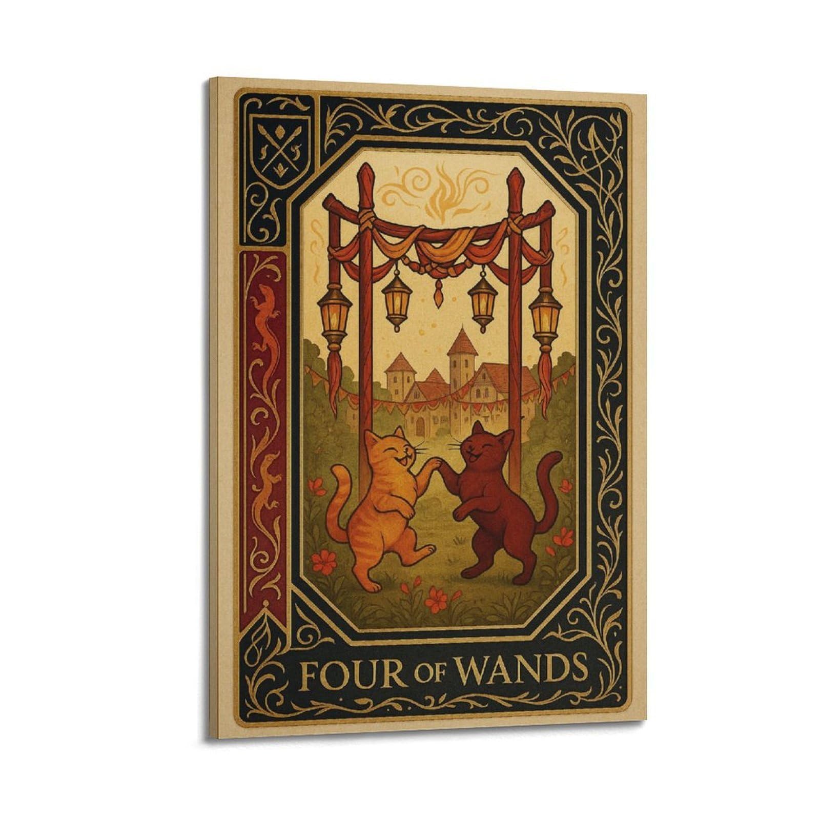 XKUGA Medieval Astrology Tarot Four of Wands Poster Modern Decorative Canvas Prints - Ideal Wall Art for Family, Man Cave, Game Room, Boys & Girls Bedroom 24x36inch(60x90cm)