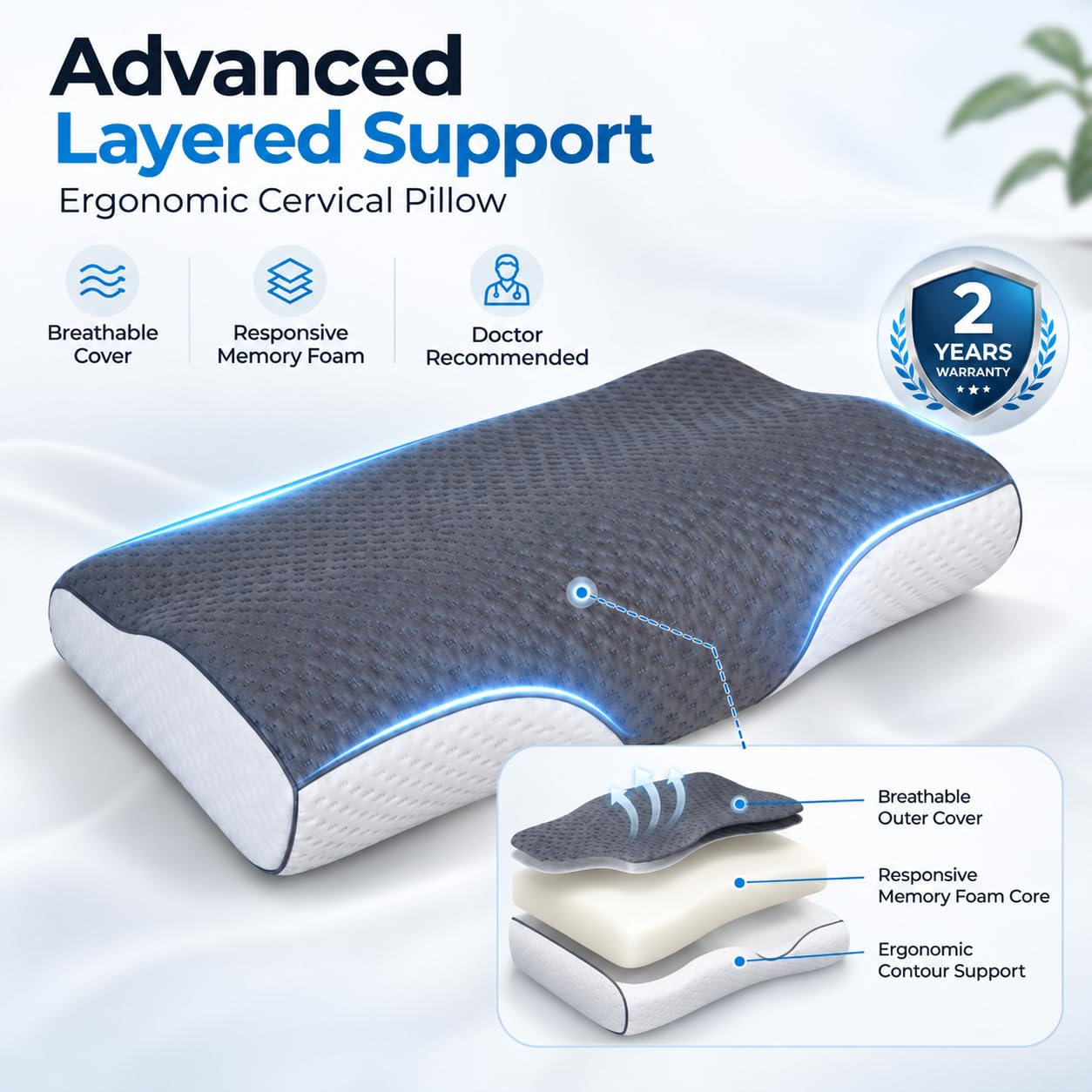 Cervical Pillow for Neck Pain - Utopia Bedding -2