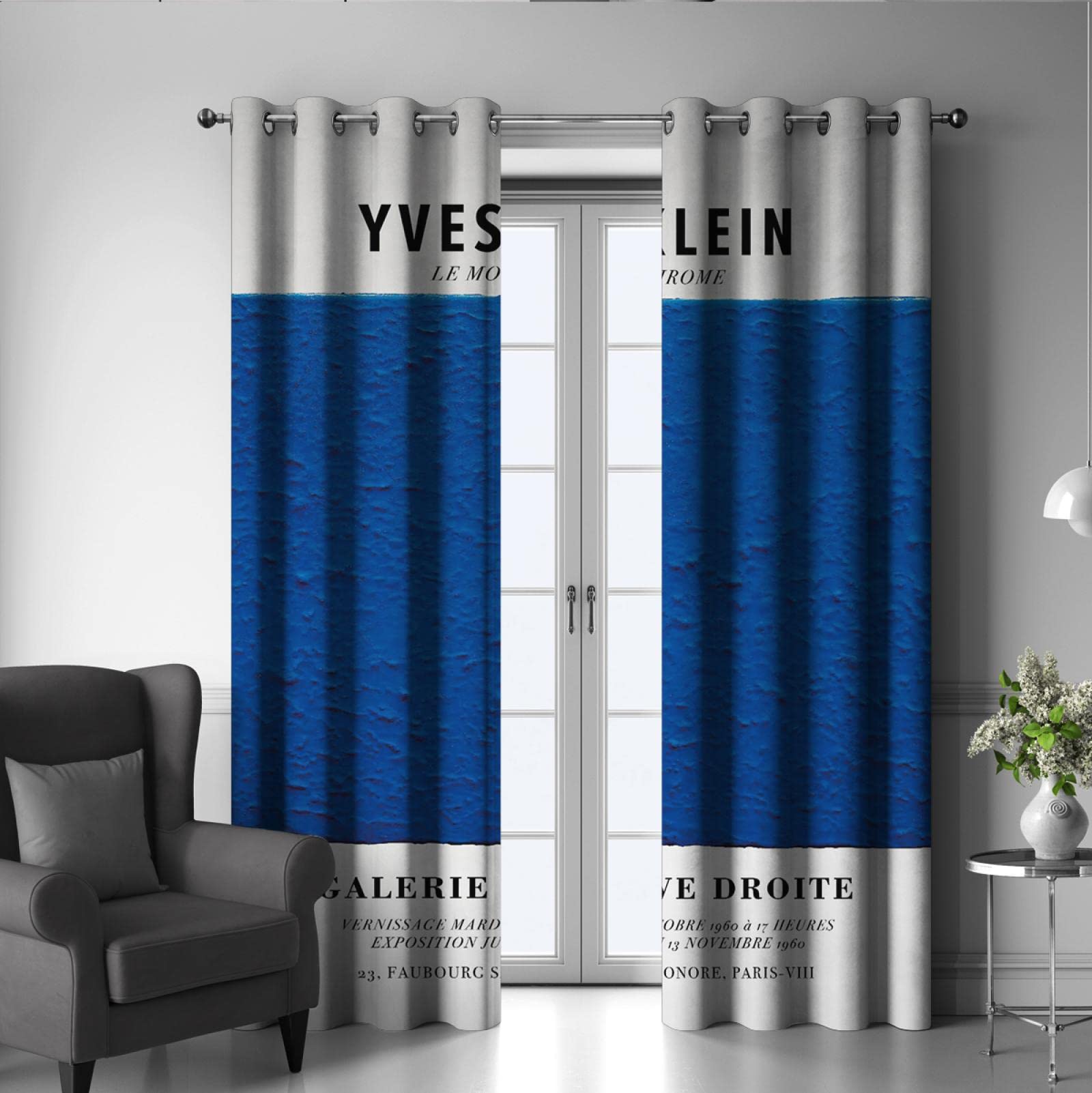Yves Klein Blau Verdunkelung Schallschutzvorhänge für Schlafzimmer Helle Tülle Wärmeisolierter Raum Verdunkelungsvorhänge für Wohnzimmer 2X W106xL213cm