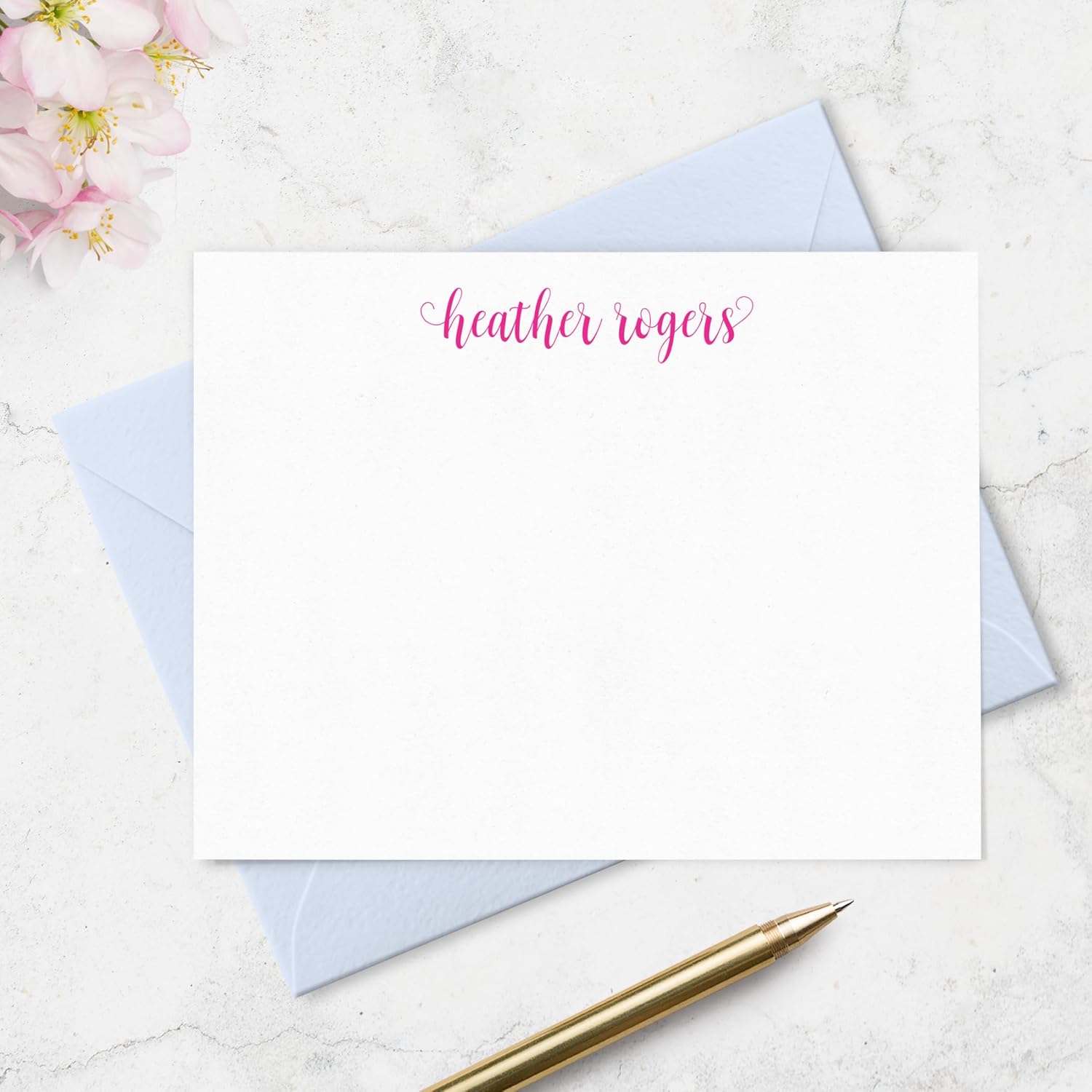 Fairmont & Grove Personalized Stationary Note Cards and Envelopes for Women with Name in Lowercase Script, Choose Ink & Envelope Colors and Set Size, Custom Set of Flat A2 Notecards (Font Style #9)