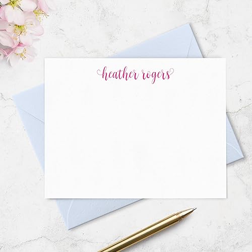 Miniatura 41 de Tarjetas de notas estacionarias personalizadas y sobres para mujeres con nombre en letra minúscula, elige colores de tinta y sobre
