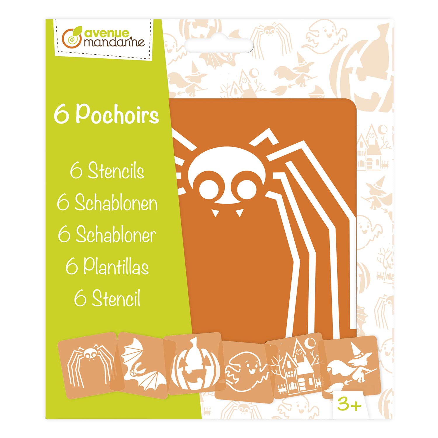 Avenue Mandarine - Ref PO003O - Stencil Set - Halloween Designs - 6 Stencils Per Pack, Translucent for Easy Placement, Compatible with Felt Tips, Pencils, Paint & More