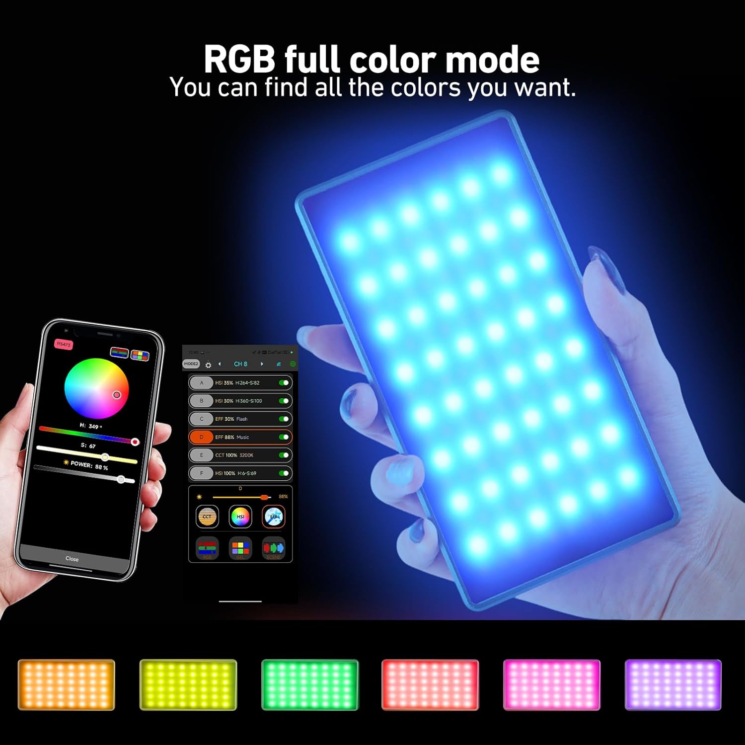 NA225 RGB Video Light App Control, 2500K-9900K, Build-in 4000mAh Rechargeable Battery Portable Phone Camera Photo Lights for Studio Photography Vlogging Streaming Live Beauty and Filming
