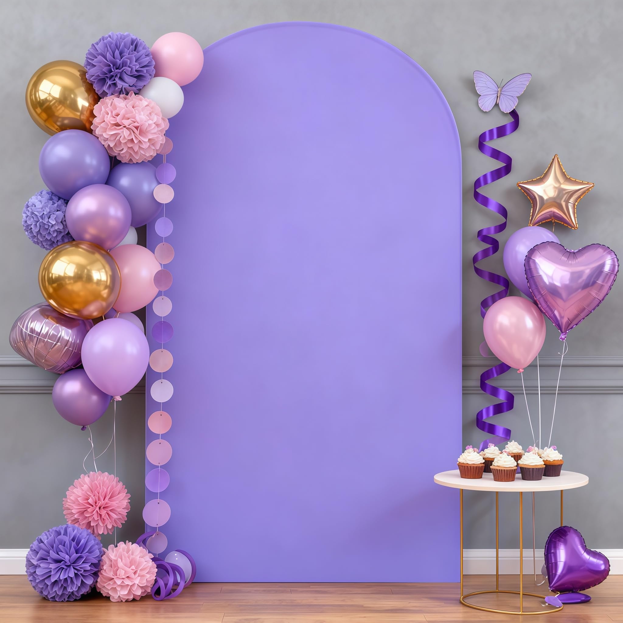 6FT Lavender Arch Backdrop Cover - Polyester Fitted Wedding Arch Stand Covers Round Top Chiara Arch Backdrop Cover for Birthday Party Banquet Photo