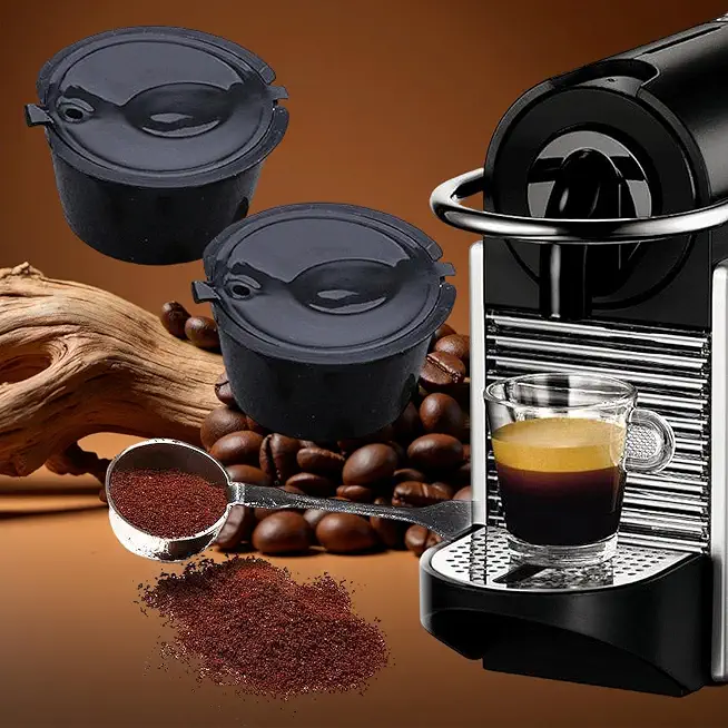 2 Pcs Reusable Coffee Capsules for Nescafe Dolce Gusto Machine, Reusable Refillable Coffee Capsule Filter Cup Kit (Black, 5.2 x 5.2 x 3.5 cm)
