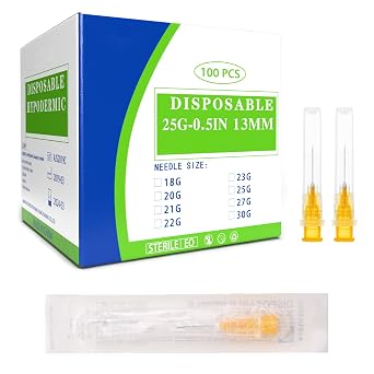 100 Pack 25 Ga 13mm 1/2 in Disposable Dispensing Needles for Scientific and Industrial Dispensing, Individually Wrapped
