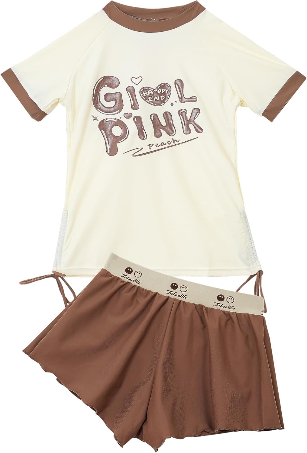 Girls Two Piece Short Sleeve Swimsuit Set with Shorts UPF 50+ Beach Rash Guard
