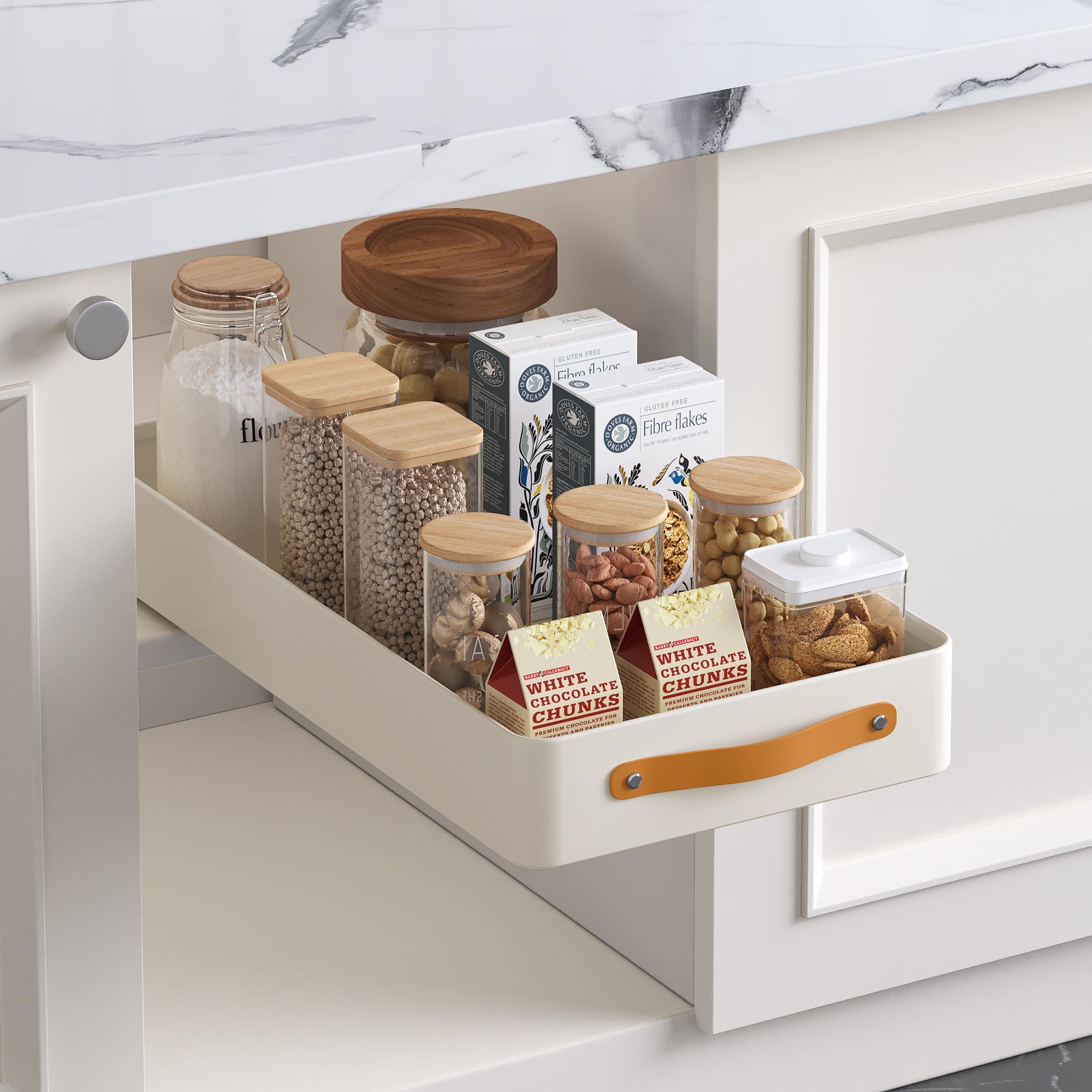 GarveeLife Telescopic Drawer Extendable Drawer for Kitchen Cupboard Organiser Metal Slide Out Drawers with Handle for Kitchen Pantry